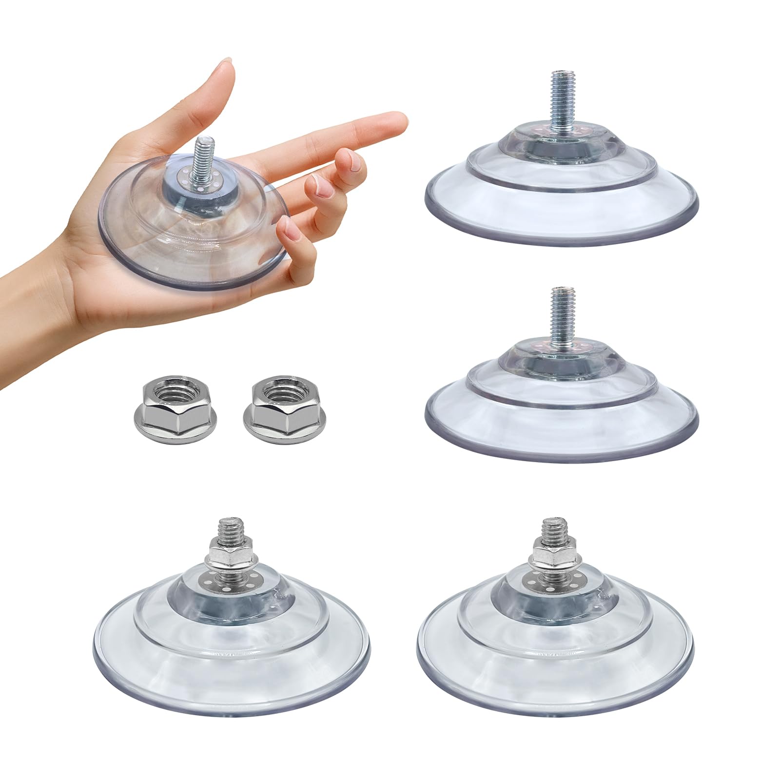 Upgraded Large Suction Cups with Screws- 85mm Large Clear PVC Sucker Pads, m8 Screw nut, Strong Adhesive Thick Suction Cup Hooks for Glass Window, car Windshield & Smooth Walls (4pcs)
