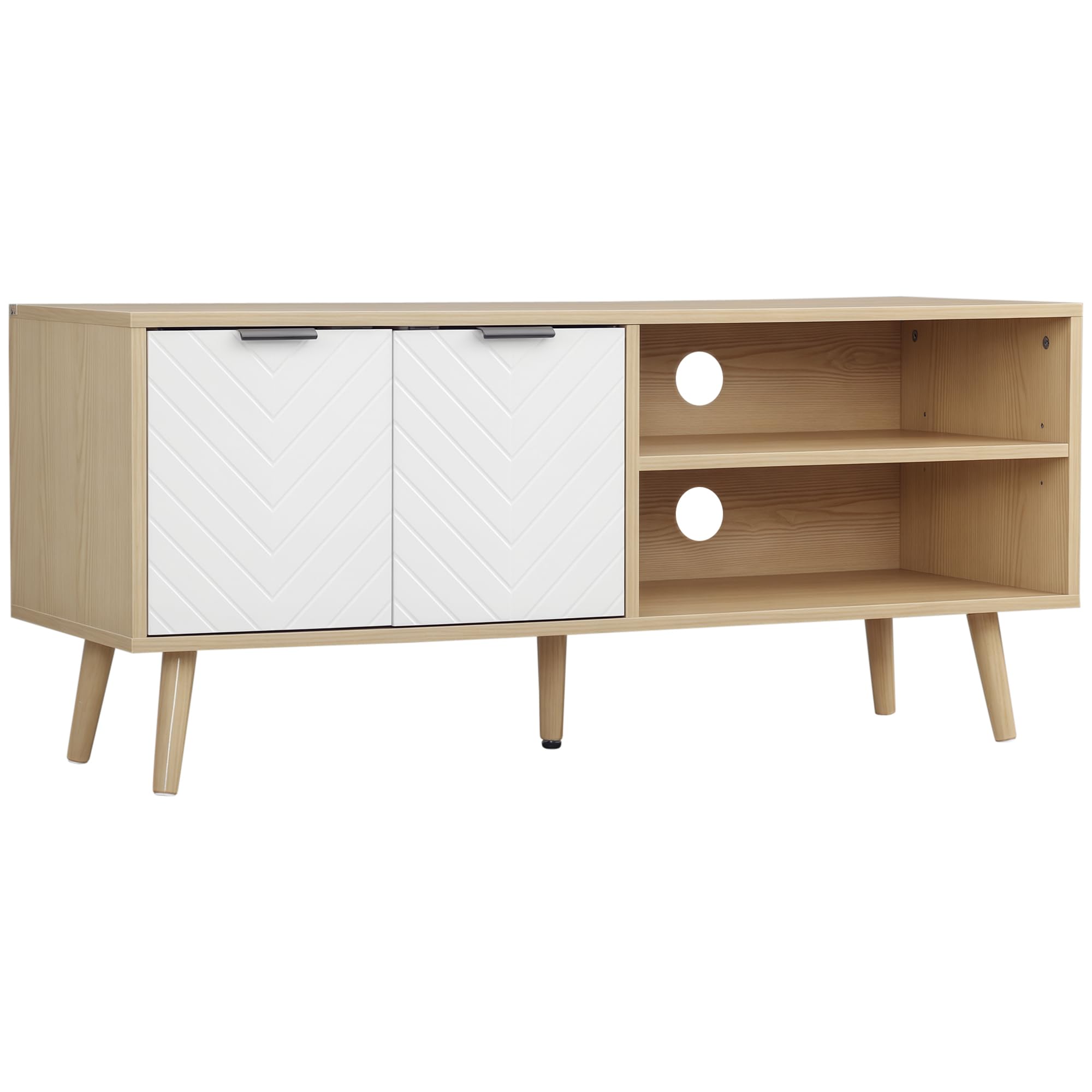 HOMCOM Meuble TV Banc pour télévision jusqu'à 46 Pouces Design scandinave 2 Portes 2 niches avec Passe-​câbles 110L x 39l x 48,​8H cm, Salon, Chambre