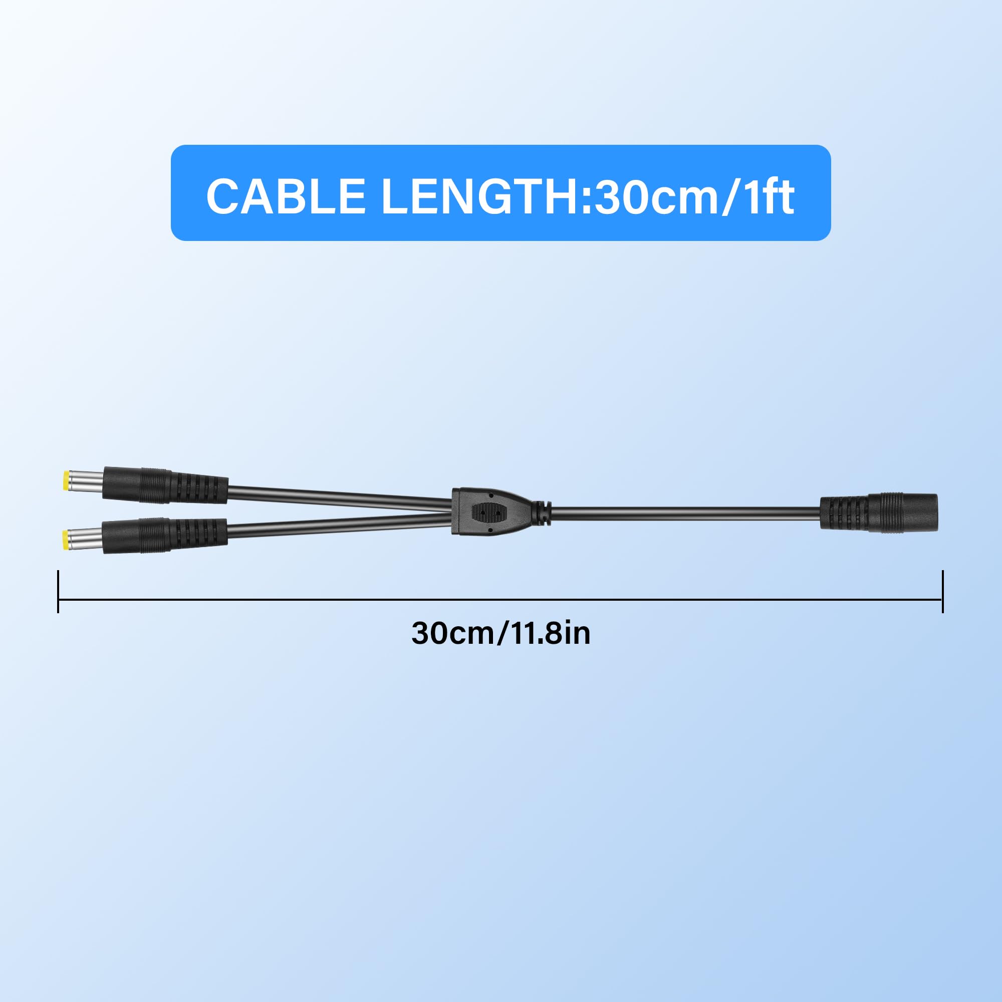 2-pak DC 5,5 x 2,5 mm 1 żeński na 2 męski kabel rozdzielacza zasilacza, kabel adaptera rozdzielacza Y, do kamer CCTV, DVR, listwa świetlna LED (0,3 m)