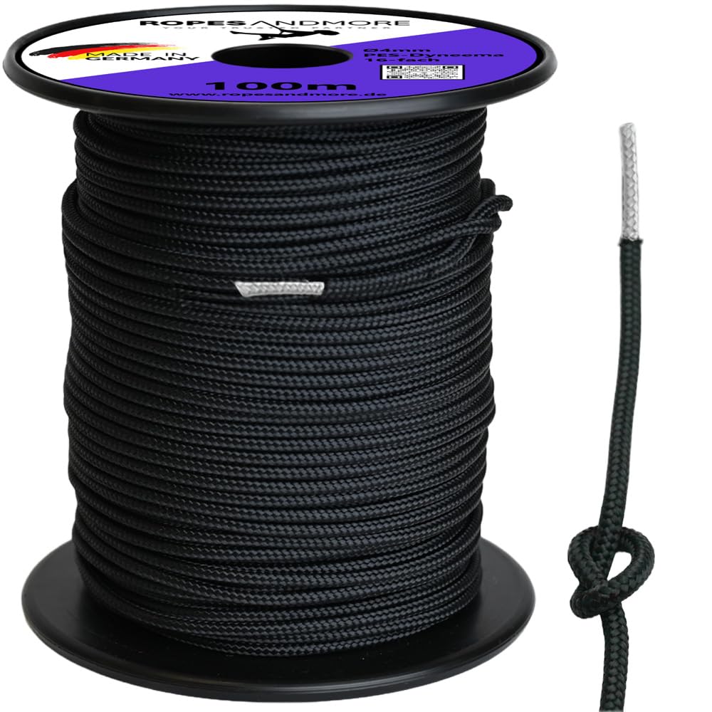 Dyneema® Seil 4 mm mit Polyester-Mantel Dyneemaschnur Meterware 10-100m für Outdoor, Boot, Klettern, Camping, Sport, Segeln, Baumarbeiten Made in Germany (4mm - 50m (Lfm.) ohne Spule)