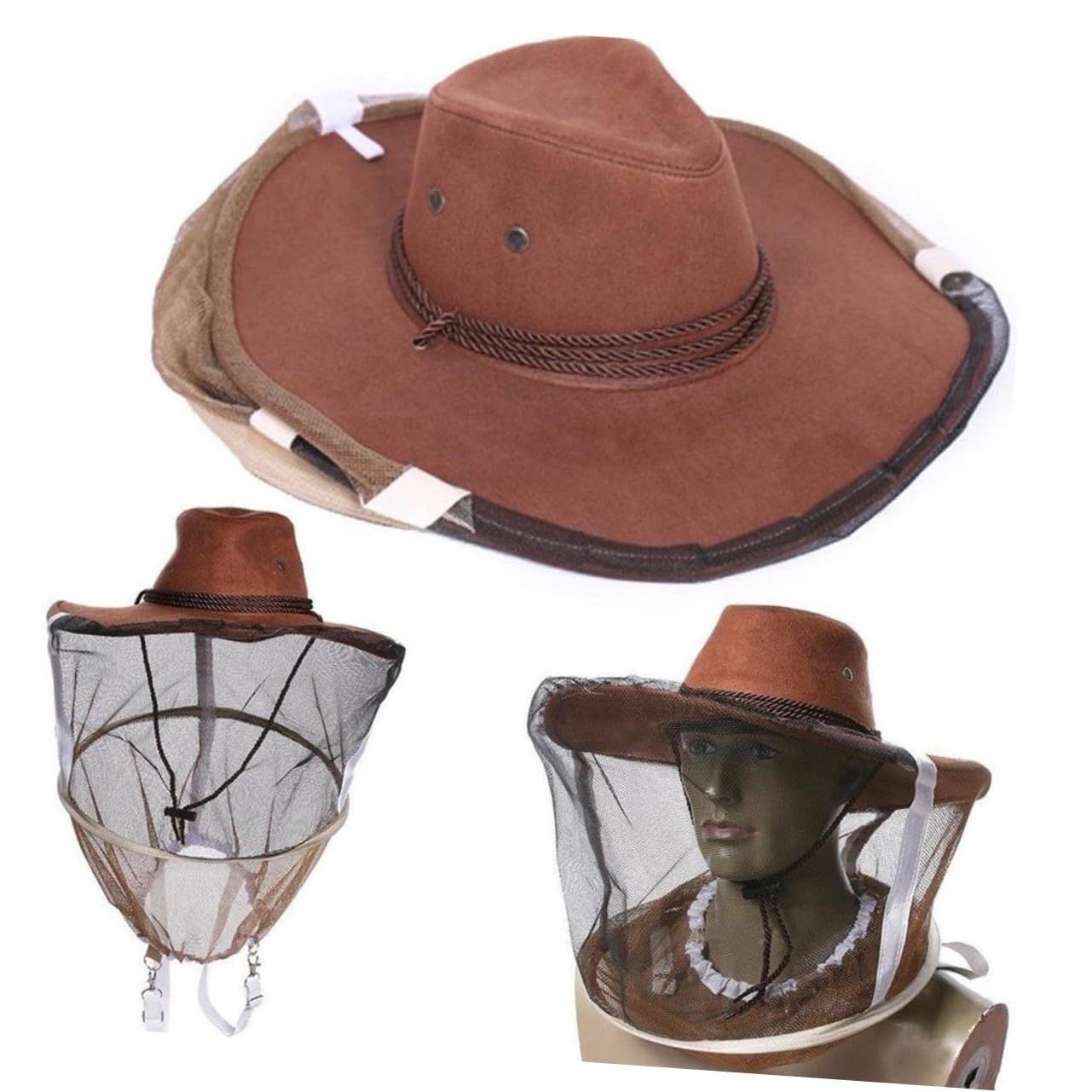 VICASKY Cappello da Ape con Velo Protettivo a Rete e Maschera Copricollo Integrale per Apicoltura, Guanti in Pelle Bianca Inclusi, Traspirante con Cerniera e Corde Regolabili