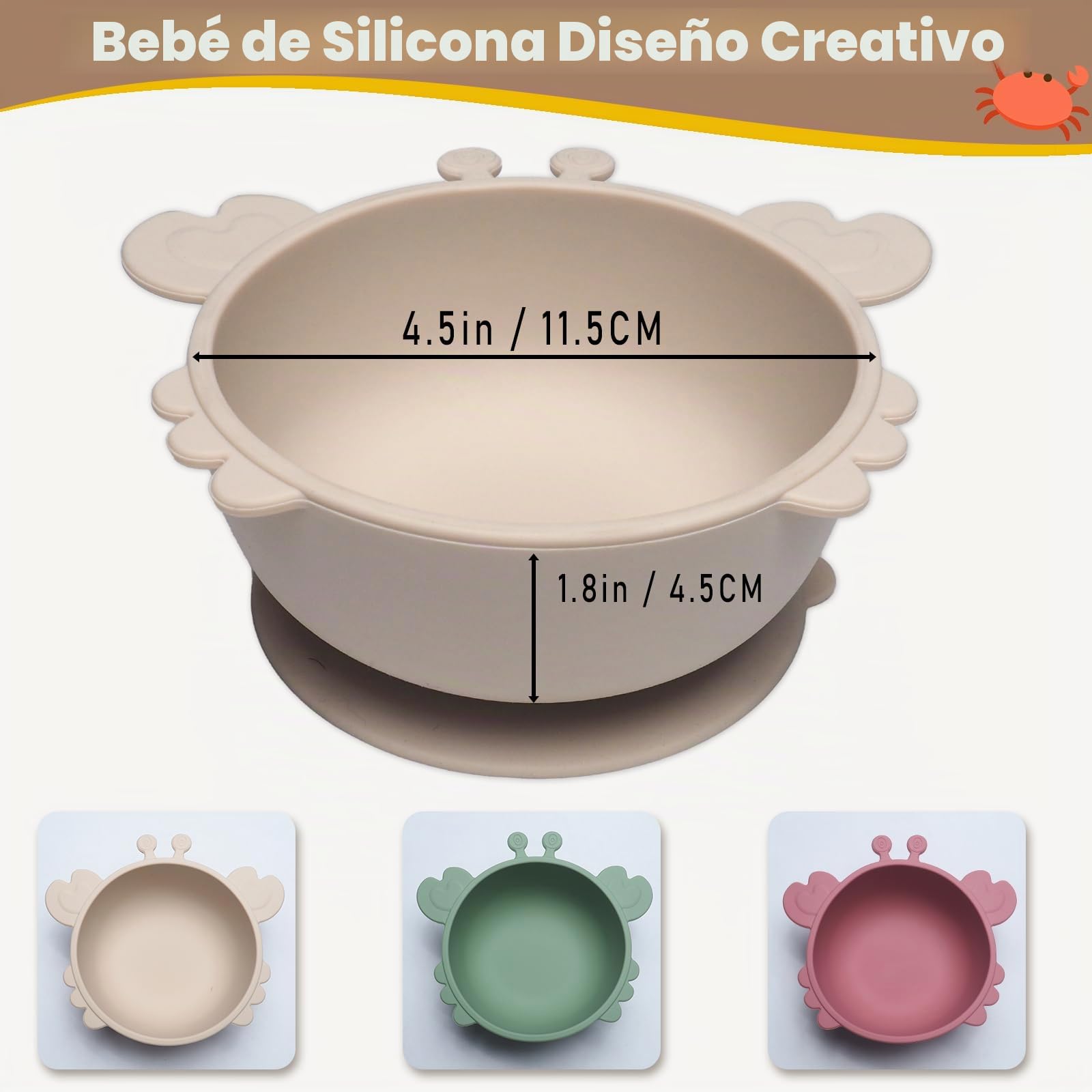 Juego de 3 Tazones para Bebés con Ventosa, Cuencos de Silicona, Tazón de Comida Antideslizante para Niños Pequeños, Plato Bebe Ventosa, Segura y sin BPA Grado Alimenticio Bol para Bebé