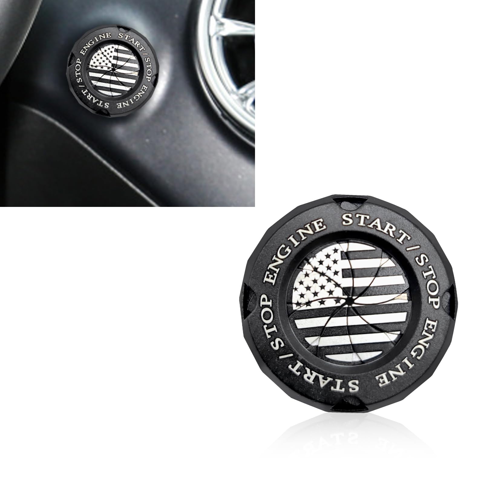 1 PC Car One Click Startup Decorative Circle, Personality Knob-Type Decorative Cover, Ignition Device Switch Hides Protective Cap, Universal for Most Cars Anti-Scratch Accessories (Black)