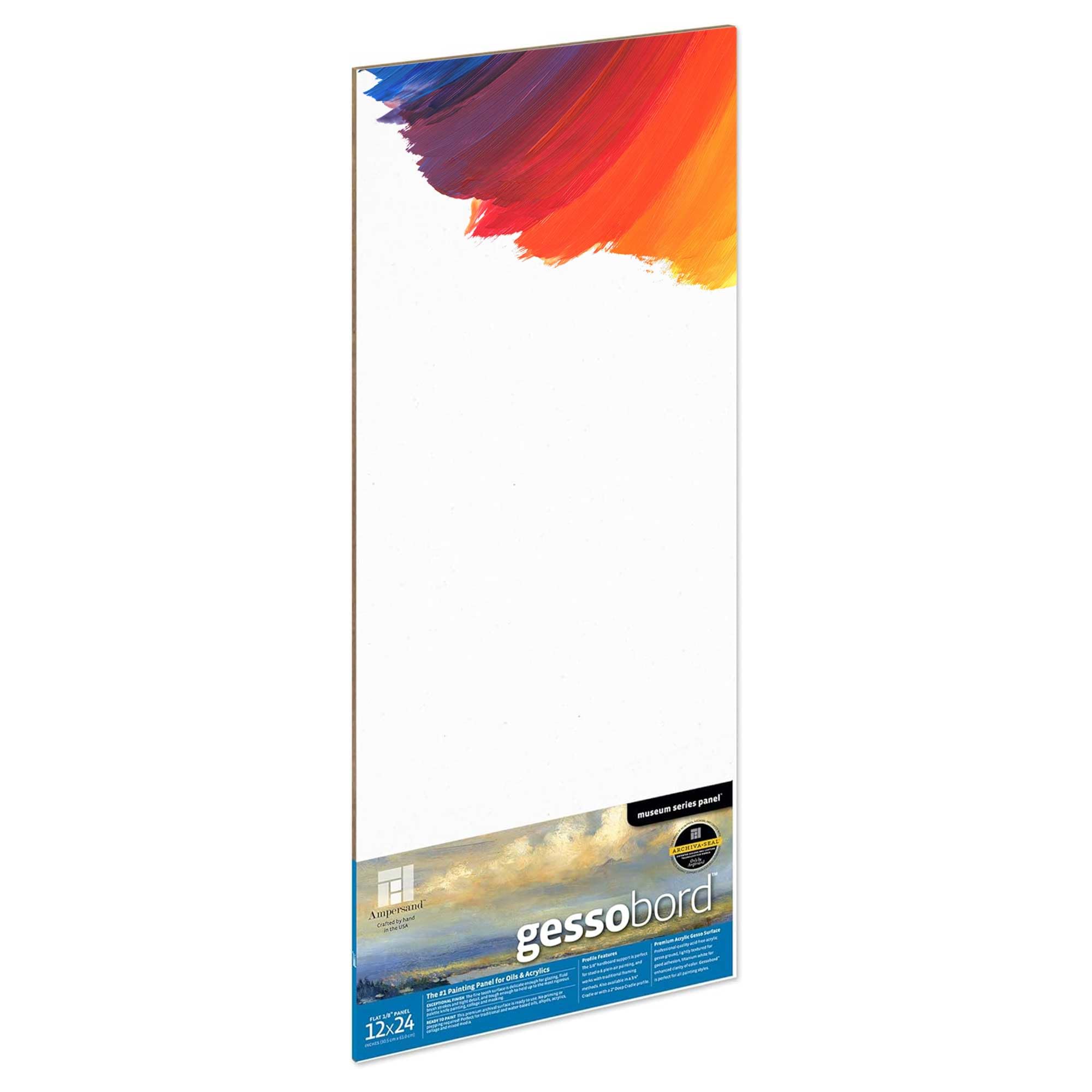 Ampersand Art Supply Museum Series Gessobord | 12x24 | 1/8" Flat Profile | Gesso Wood Painting Panel for Oil and Acrylic Paint & Mixed Media | Canvas Panel Alternative in Professional Art Supplies