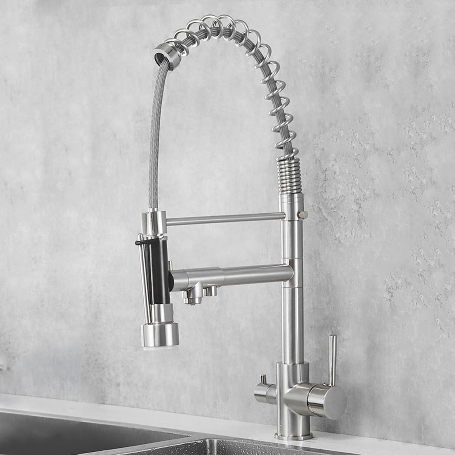 BHFPFZA 3-Way d Filtered Drinking Water Tap for Kitchen Sink 360° Swivel Pull-Out ng Faucet Brushed h Easy Installat Slish & Functal Kitchen Upgrade