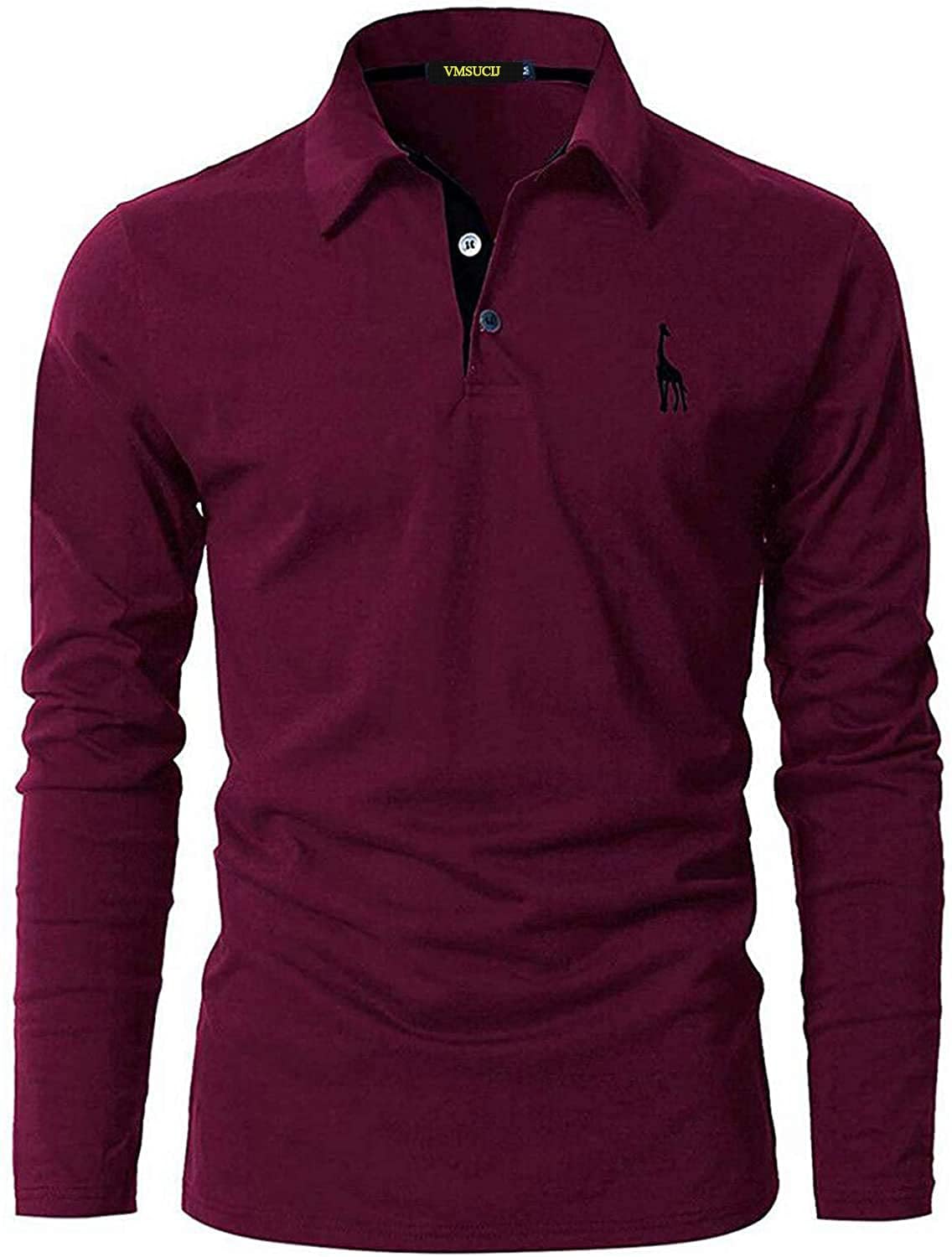 VMSUCIJ Polo Manica Lunga Uomo Maglietta con Abbottonatura Patchwork a Doppio Triangolo Elegante Cotone T-Shirt con Taschino