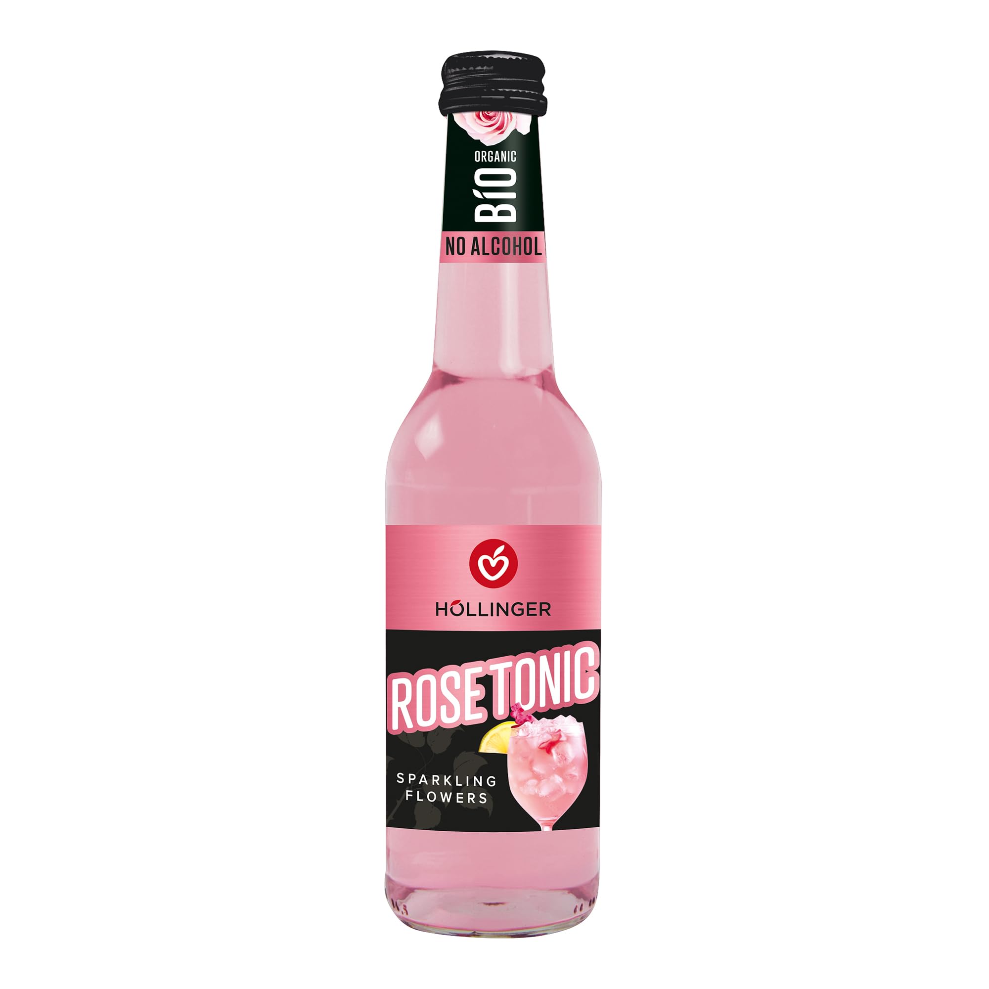 Höllinger Rose Tonic Bio, Bevanda Analcolica Frizzante, Bottiglia di Vetro, Confezione da 12 x 330ml, Fiori Spumeggianti