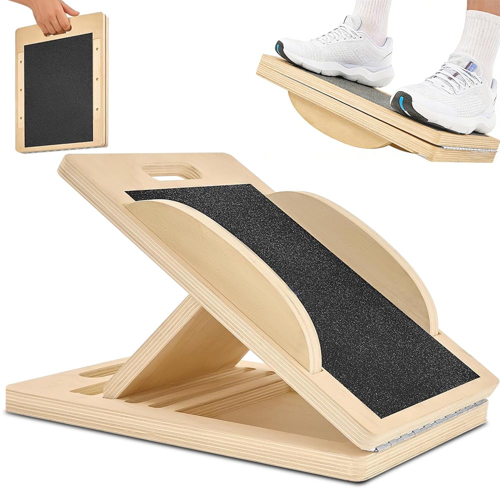 Weciau Wooden Slant Board, Calf Stretcher with 6 Adjustment Angles and Removable Side Boards, Stretch and Mobility Board, Professional Non-Slip Balance Boards for Home, Gym, Office, Outdoor Use