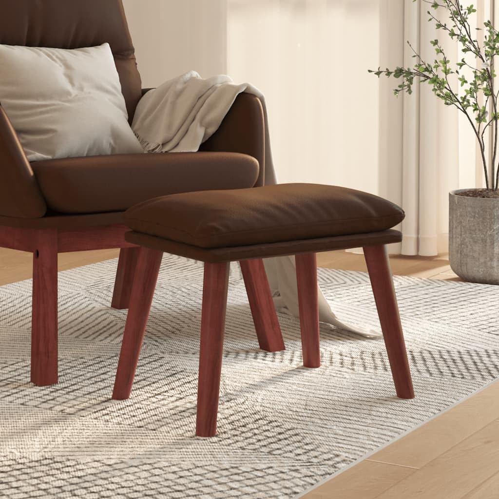 Repose-pieds marron en cuir synthétique 45x29,5x35 cm avec pieds bois