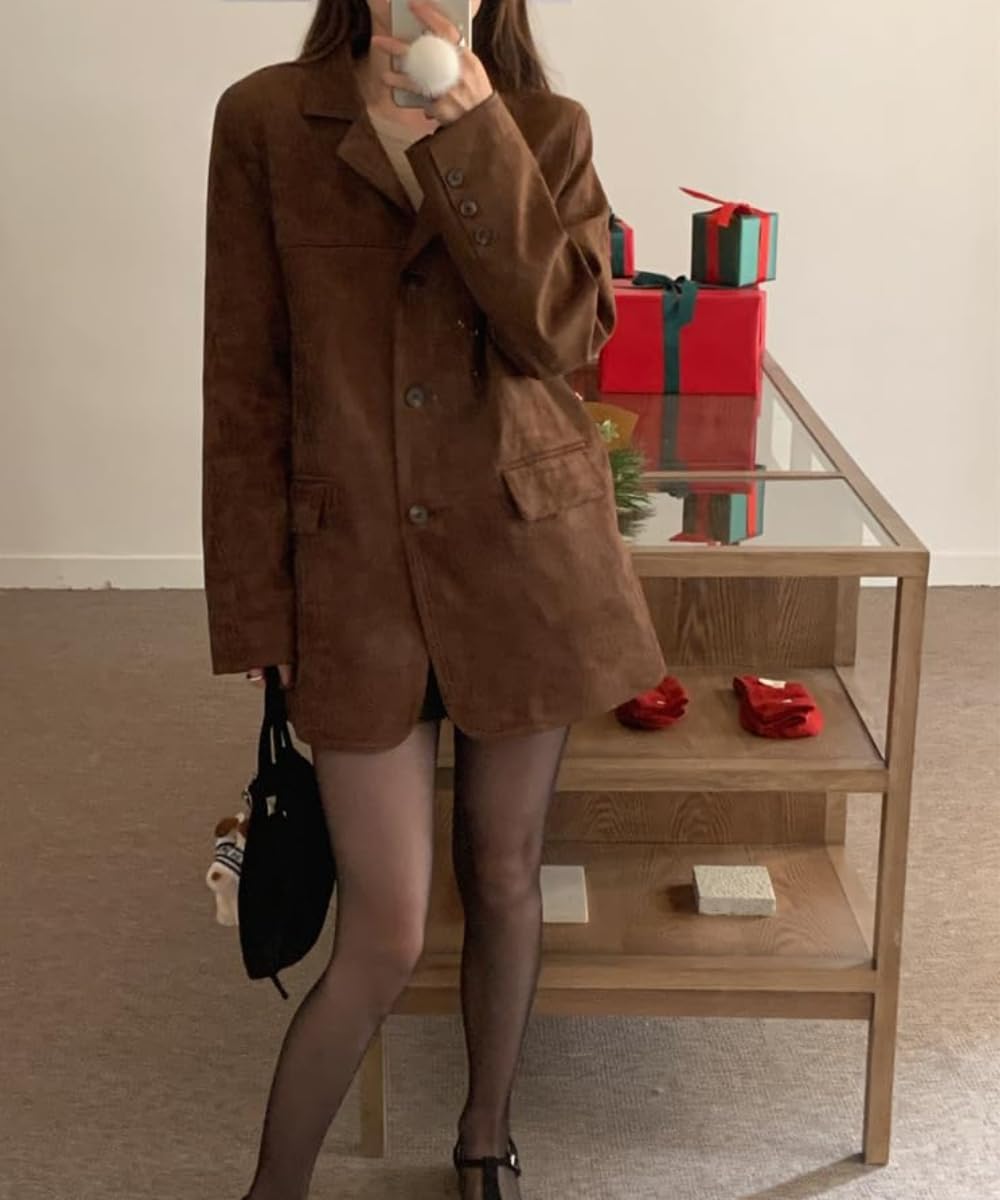 RICHTRUE Old Money Aesthetic Winter Brown Faux Leather Jacket Women Fall Fashion 2025 Trendy Suede Jacket Y2k Outerwear