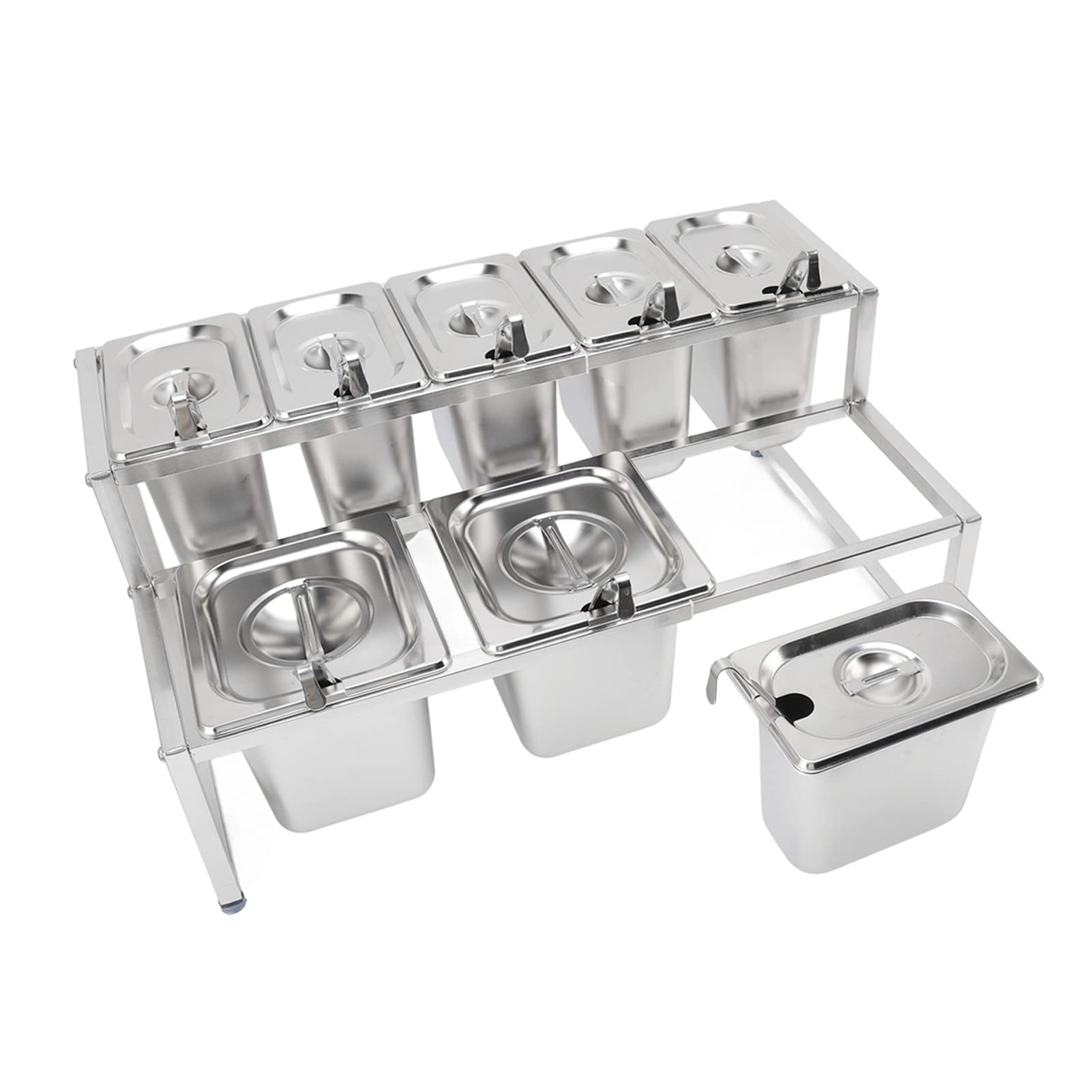 Mermelada Premium de Acero Inoxidable con 9 Ollas Desmontables para Restaurantes y Hoteles | Estación de Condimentos (Tipo 7 2x2.2L Bote 6x1.6L Bote)