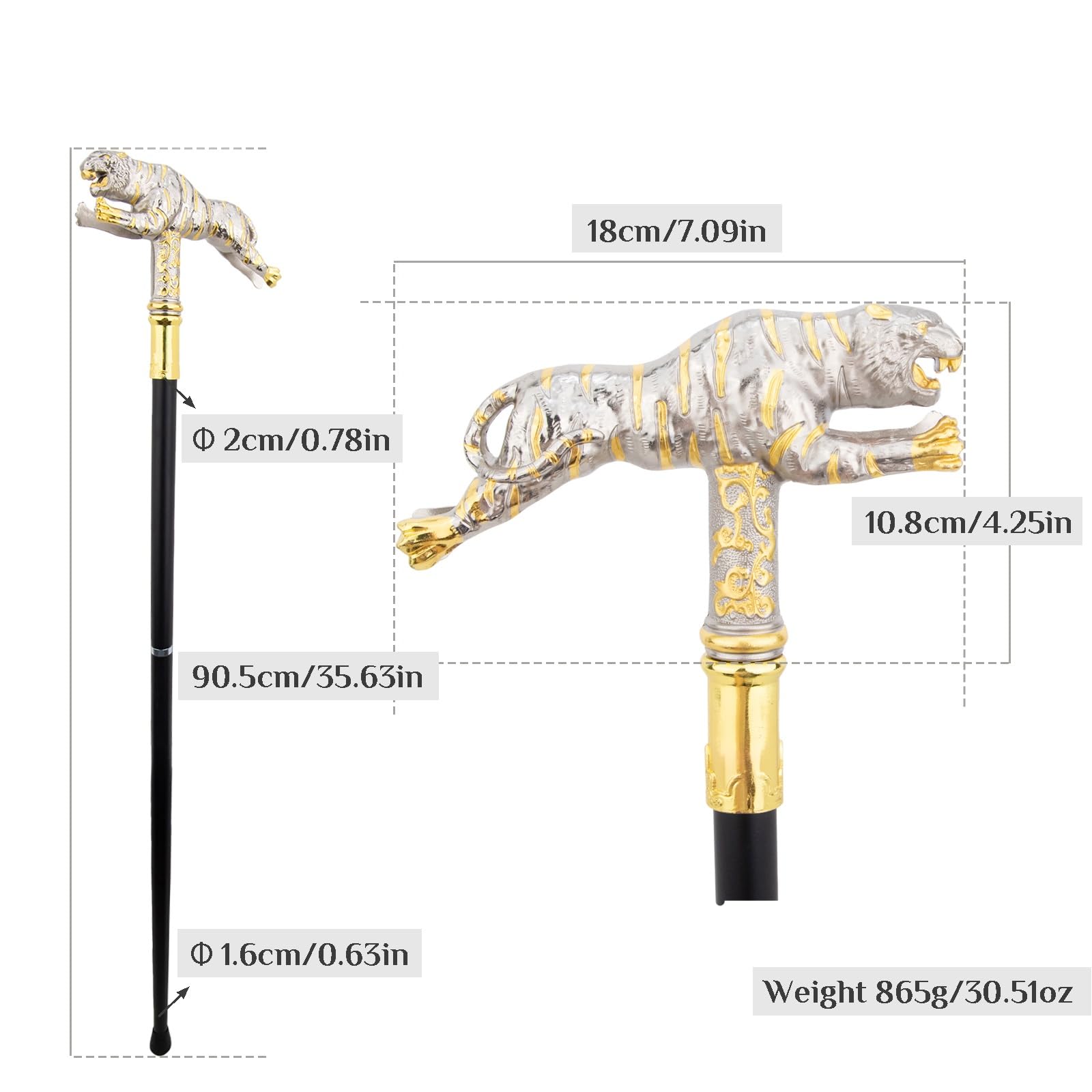 Bastón Platinum Tiger, Bastón de Lujo para Hombre y Mujer Antideslizante Desmontable, para Cosplay yY Fiestas 90 Cm