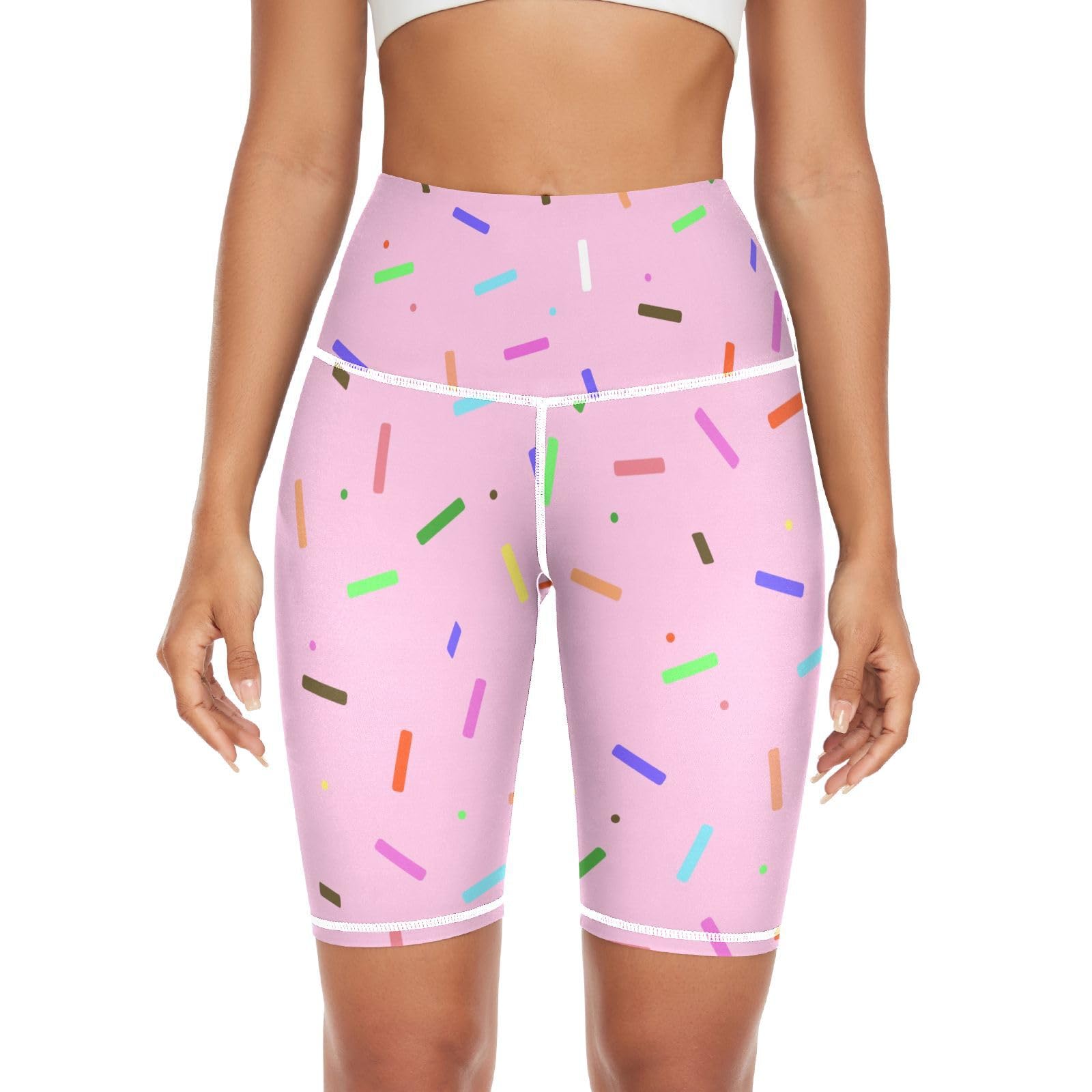 NCRJCZQL Pink Donut Sprinkles Women's Biker Shorts High Waist Yoga Leggings