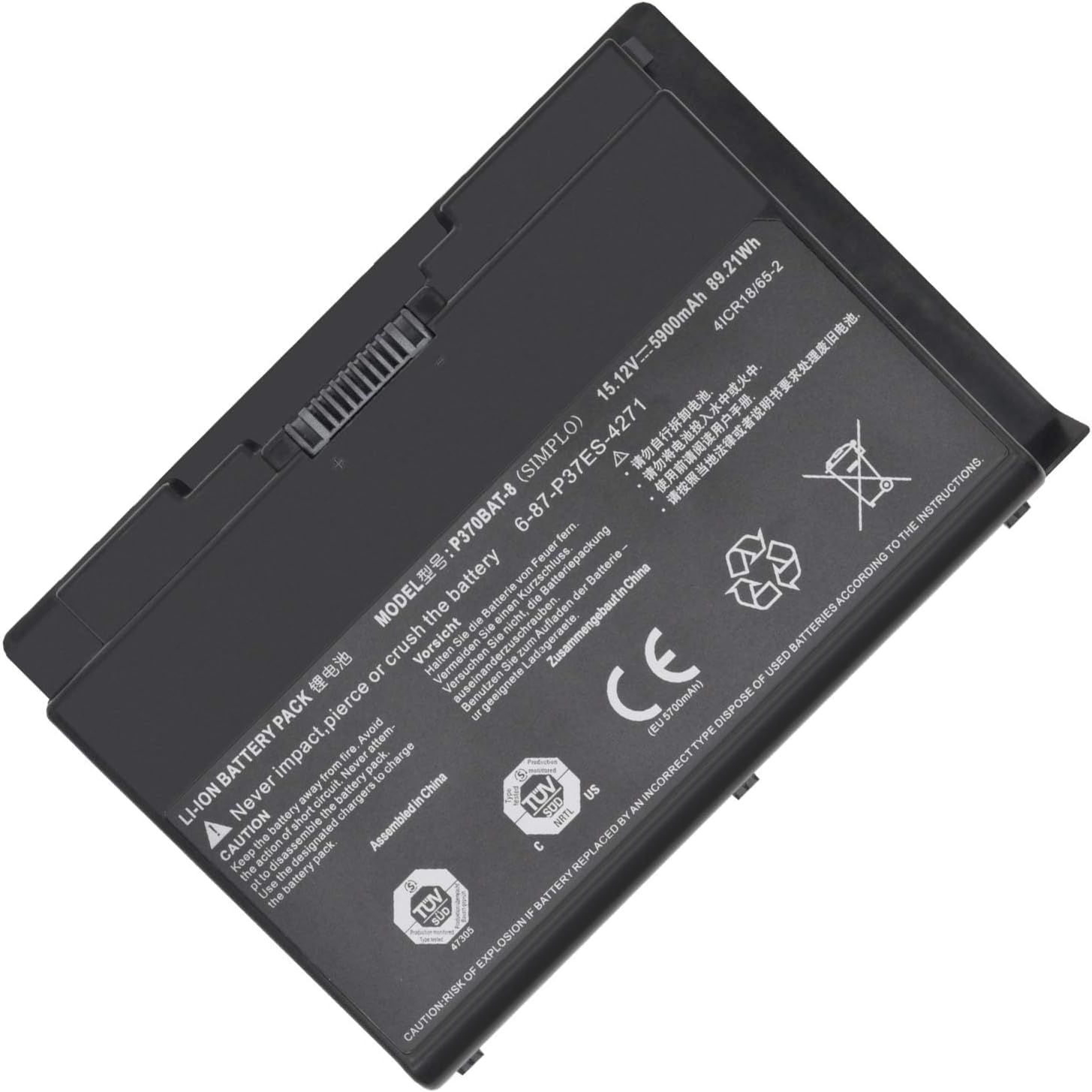P370BAT-8 6-87-P37ES-427 6-87-P37ES-4271 Laptop Battery for Clevo P370EM P370SM P370SM3 P370EM3 P370SM-A P375SM P377SM-A P751ZM Series for Sager NP9380 NP9380-S NP9390 (15.12V 5900mAh 89.21Wh)