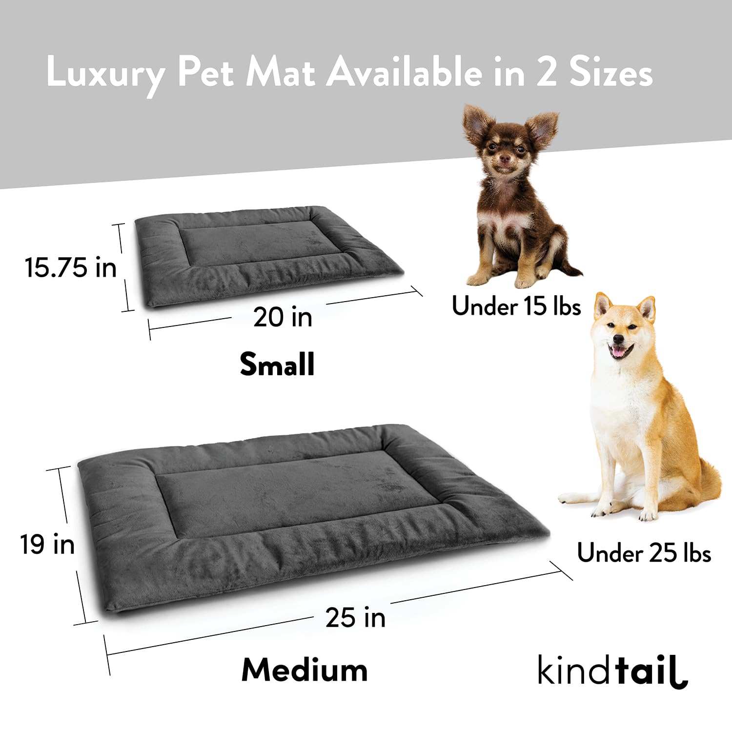 KindTail Dog Crate Pad - Soft Velvet, Reversible Bed - Machine Washable Kennel Mat for Pets up to 15 lbs, Mattress for Cozy Sleeping - 20” x 15” x 1” (Dark Grey, Small)