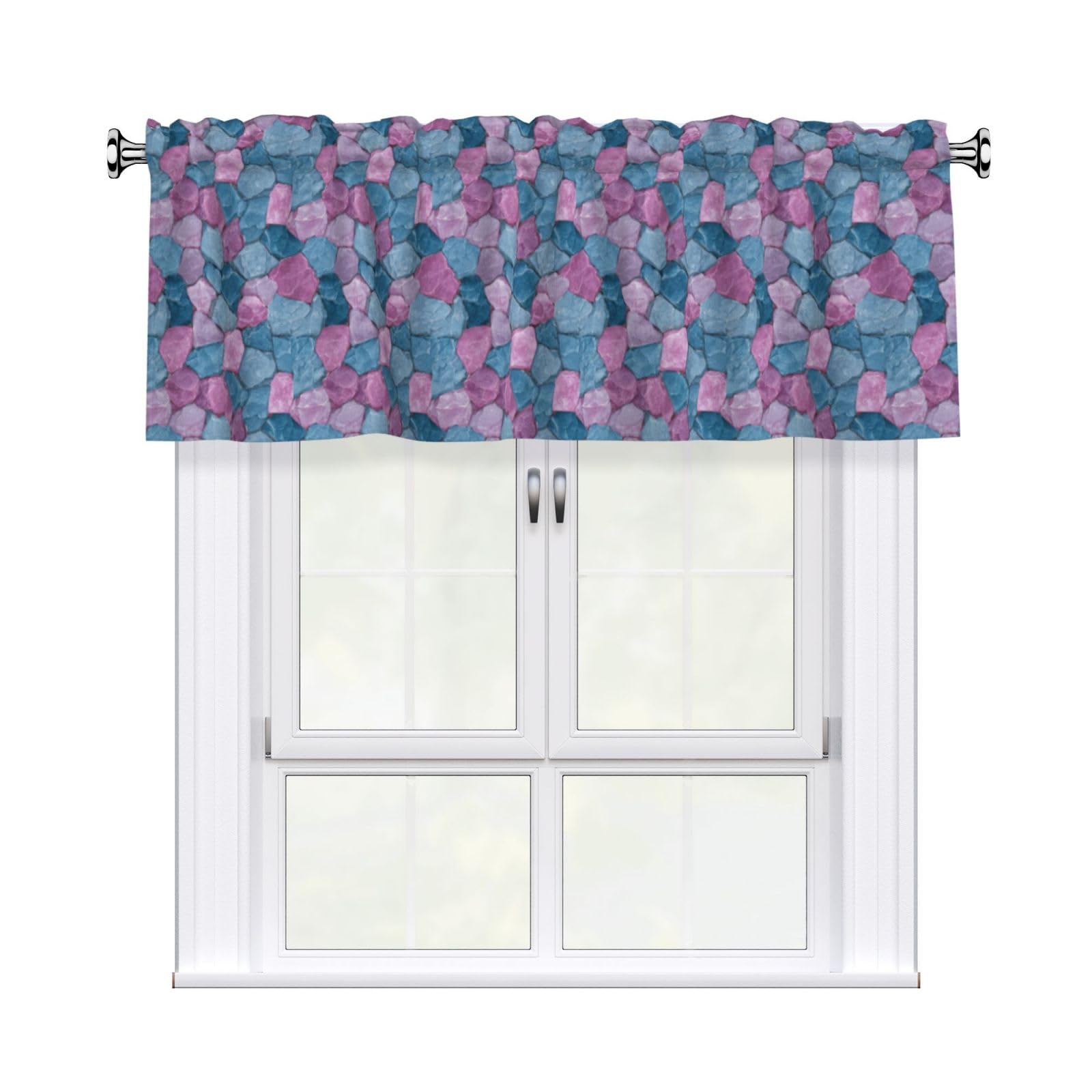 Woshuwo Pink And Blue Stone Pattern Valances For Windows Rod Pocket Window Treatment Short Curtains For Kitchen Living Room Bedroom Decor 54x18in