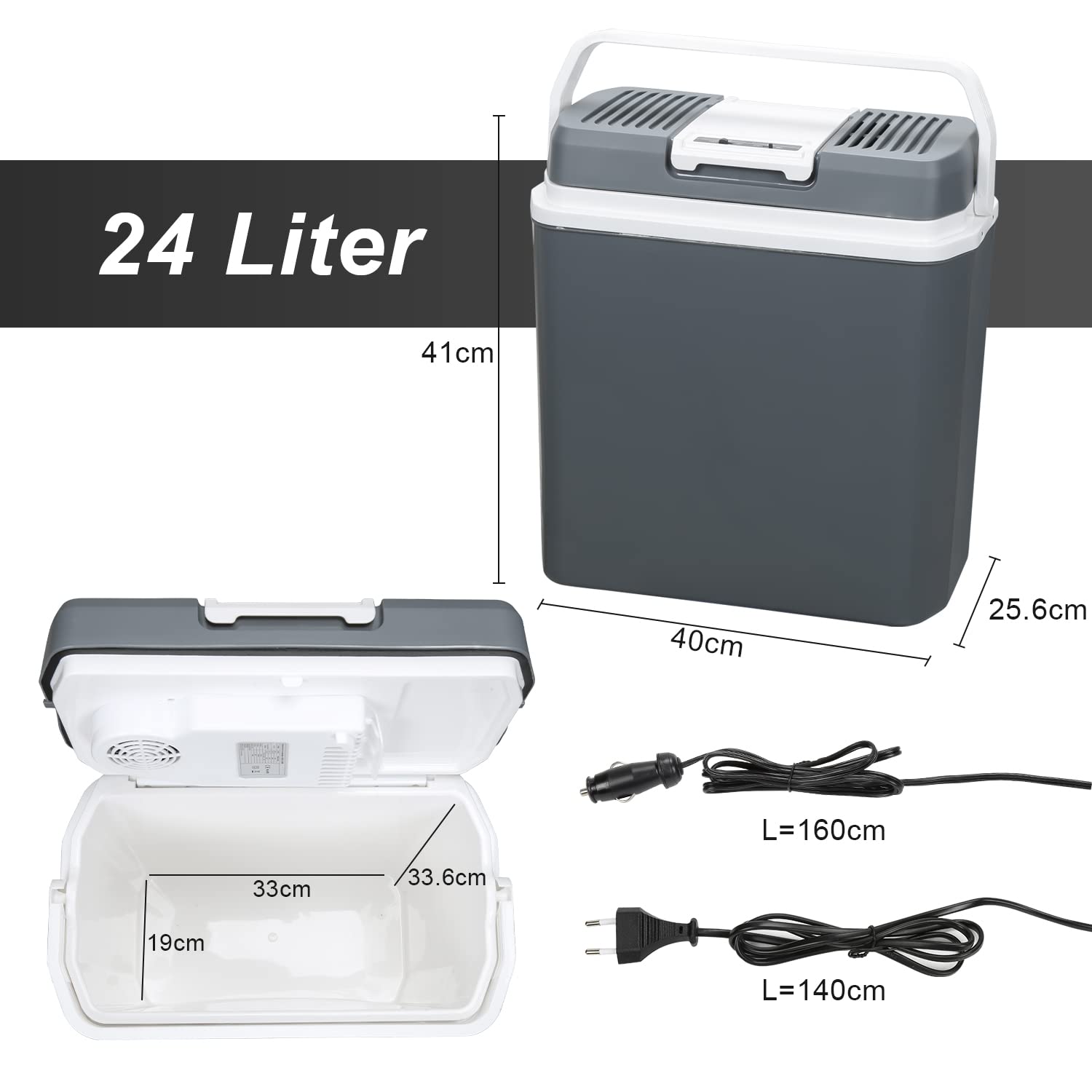Gimisgu Elektryczna lodówka podróżna do samochodu, 24 l, z funkcją chłodzenia i utrzymania ciepła, przenośna mini lodówka, 12 V i 230 V, tryb ECO z kablem, do samochodu, na kemping