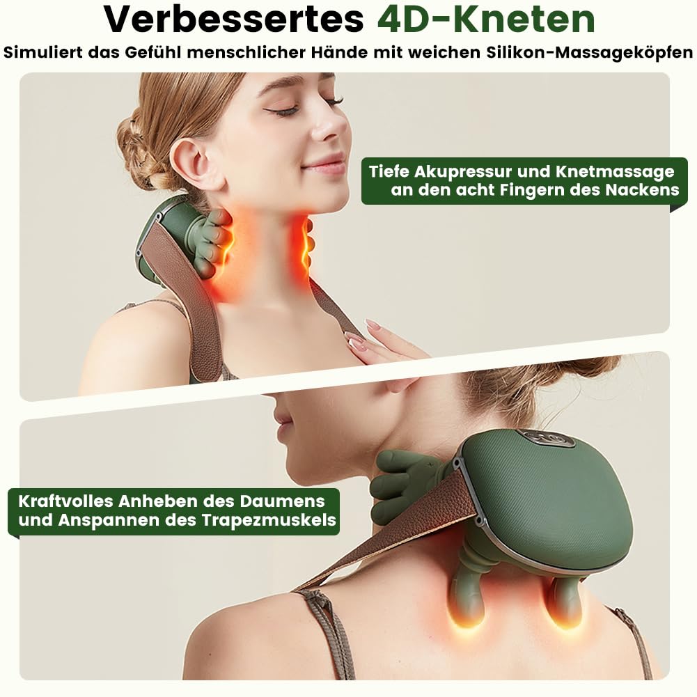 Massagegerät, 4D Nackenmassagegerät, Nackenmassagegerät mit Wärme, Heizendes Nacken, Shiatsu Massagegerät 3 Modi 2 Heizstufen, USB Elektrische Schultermassagegerät Neck Massager für Zuhause Büro Reise