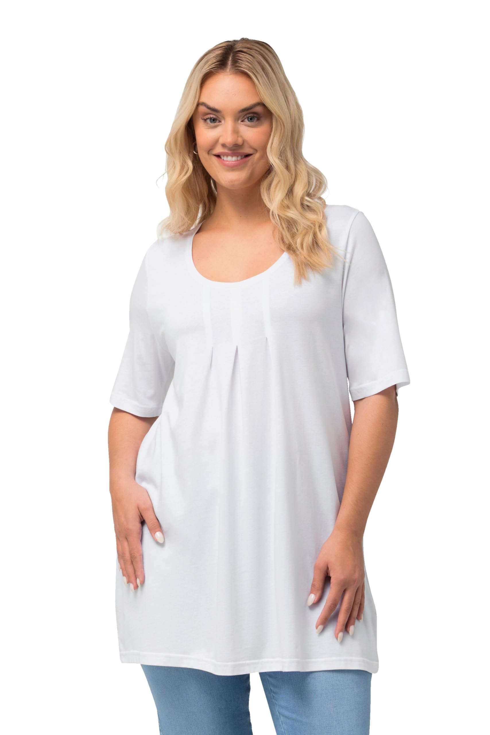 Ulla Popken Top Linea A Donna - Girocollo, Senza Maniche, Con Pieghe Decorative, Morbida Qualità Modal - 3
