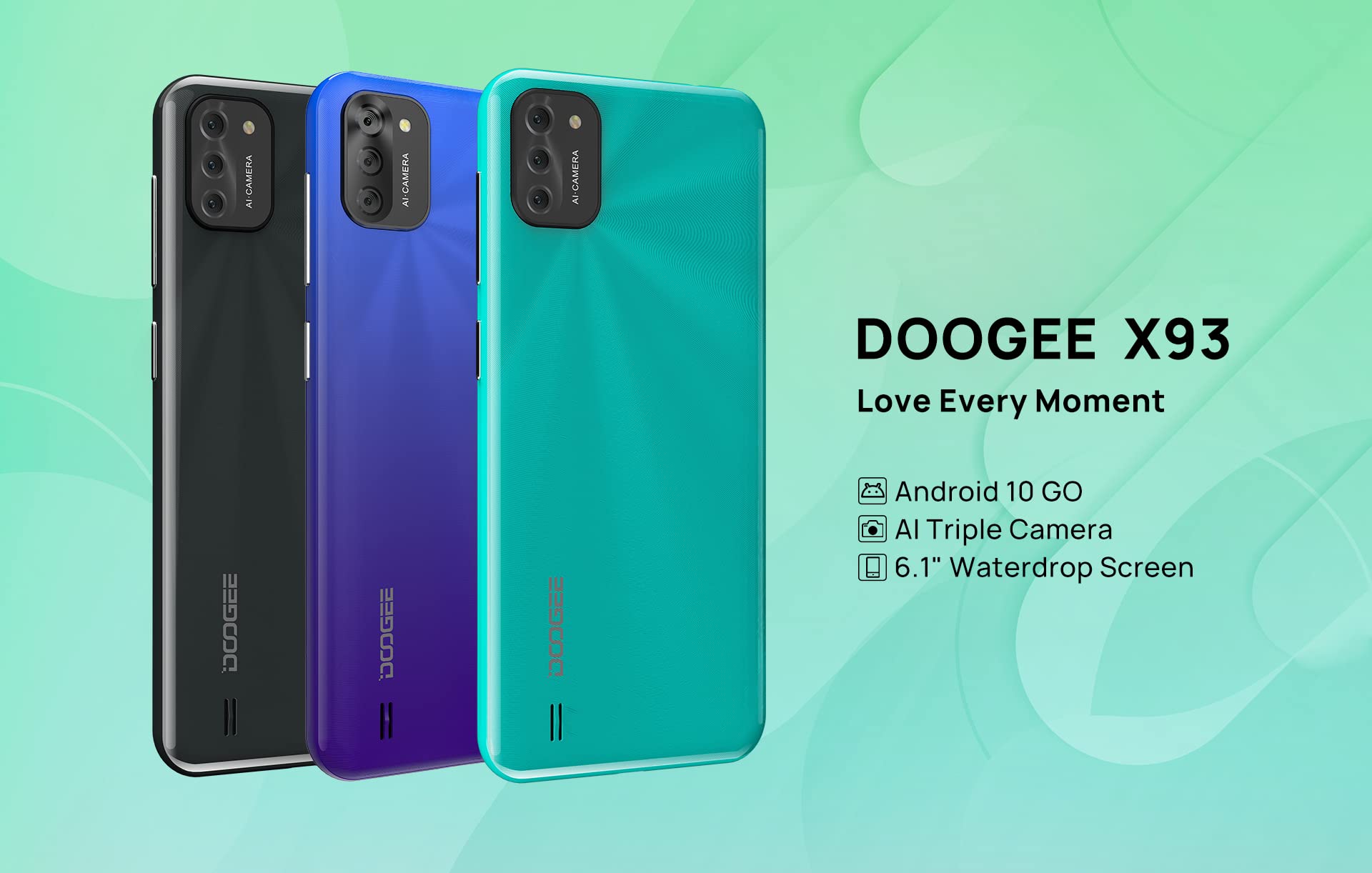 DOOGEE Smartphone Pas Cher, X93 Telephone Portable 6.1" HD+, 4350mAh 8MP+5MP Caméra, 16Go + 2 Go(SD 256Go), Android 10 Go, Double SIM 3G/GPS/WiFi Téléphone Pas Cher-Noir