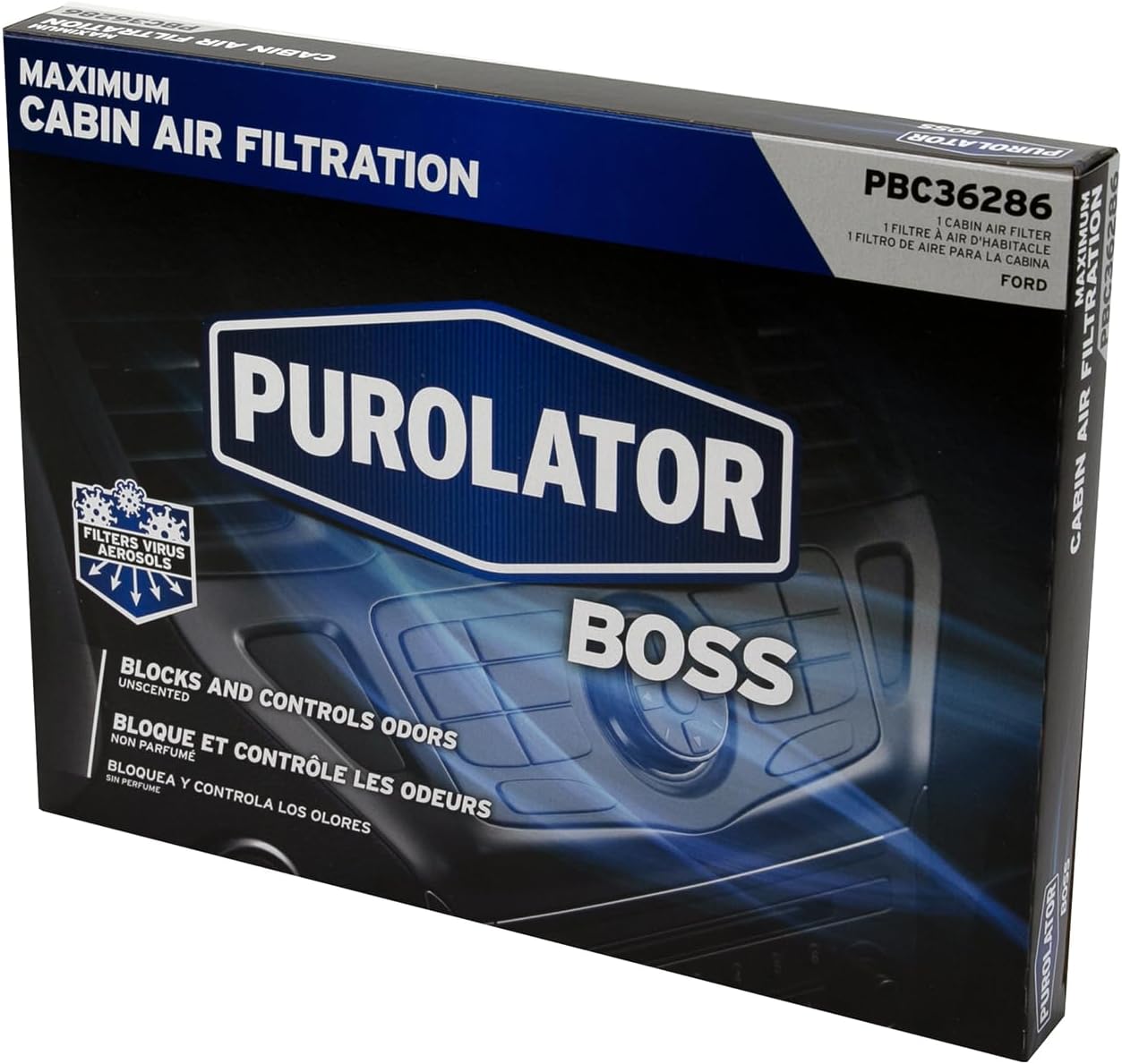 Purolator PBC36286 PurolatorBOSS Premium Cabin Air Filter with Febreze Freshness fits Select Ford and Lincoln,1 Count (Pack of 1)