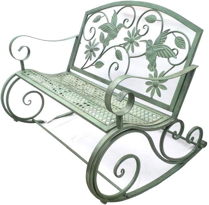 41-inch Antique Courtyard Rocking Chair Cast Iron Metal e Garden Furniture Rocking Chair Weight Capacity 220 pounds Double seat with backrest for Porch and Living Room Swing Garden Armchair