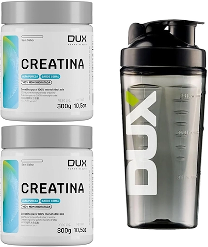 Combo 2x DUX Creatina Monohidratada Pote 300G Dux Nutrition + Coqueteleira