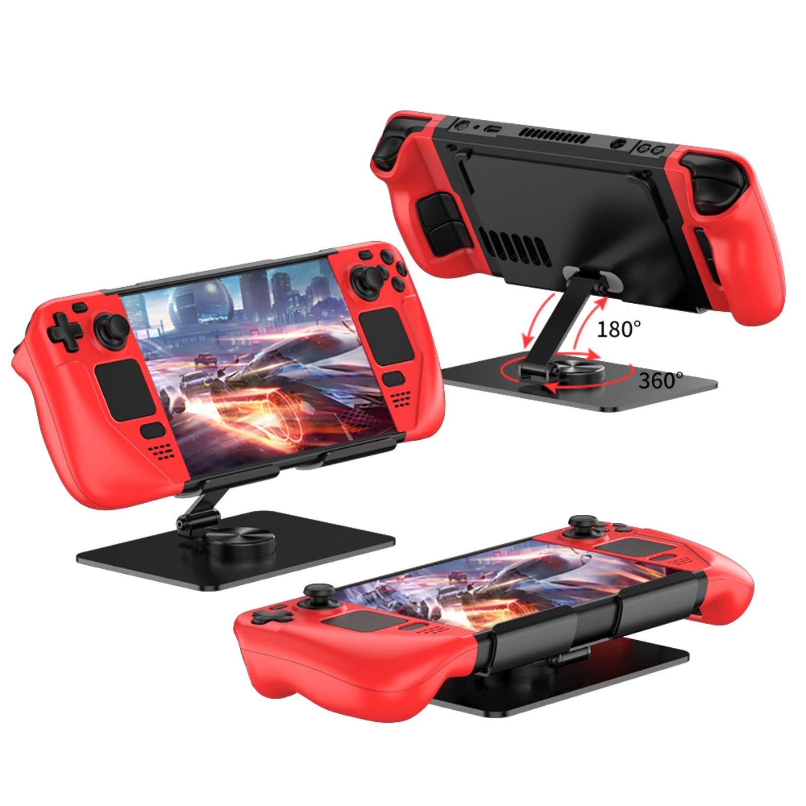 COQUE Funda de consola de juegos portátil para Steam Deck, funda de protección contra caídas, soporte plegable de metal, juego 2 en 1 para juegos móviles Steam Deck-Rojo