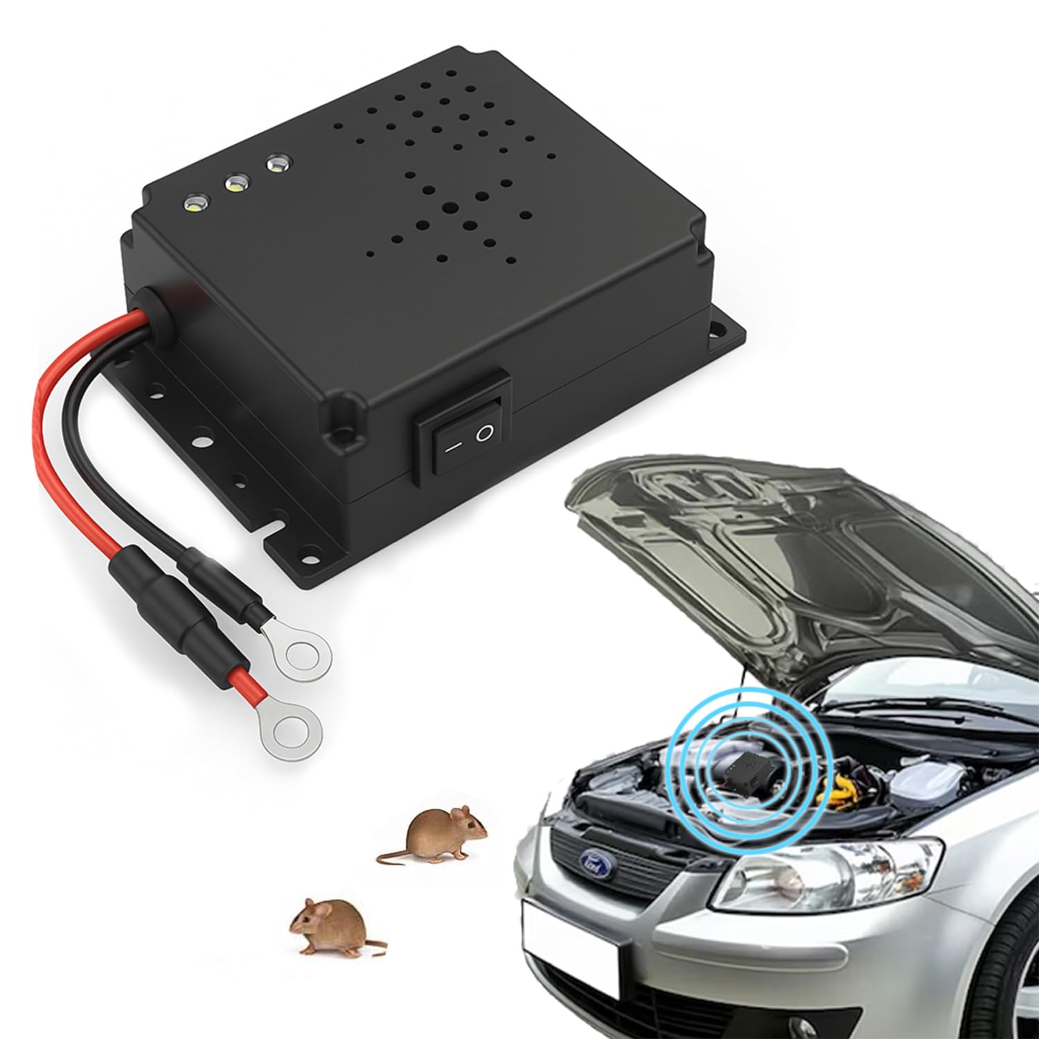 AMERTEER Car Repeller 12V Ultrasonic Rodent Repeller Device For Engine Bay And Under Hood, Durable Pest Deterrent To Protect Car Wiring Harness, Eco-Friendly Stop Rats And Mice Chewing Cables