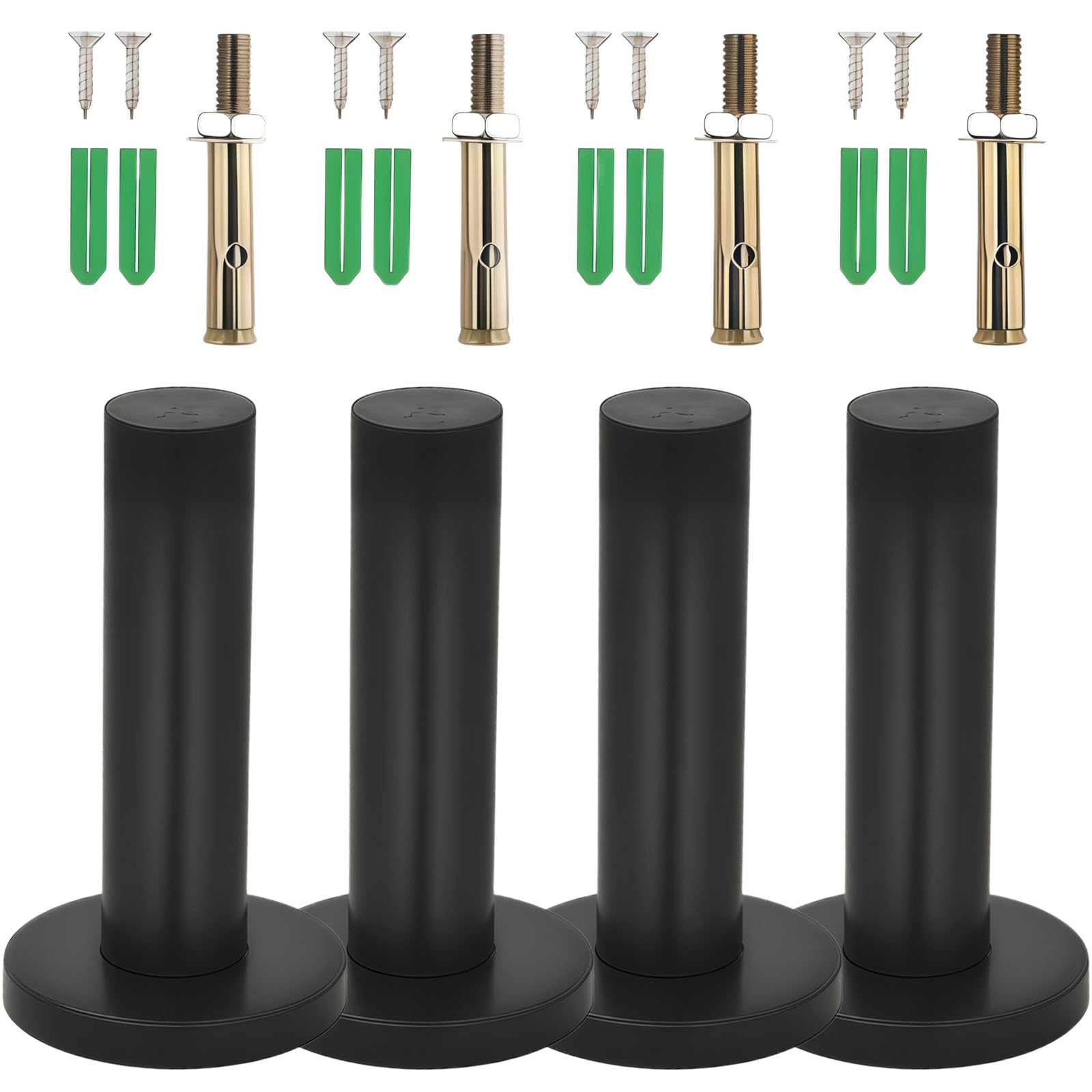 4 PCS Door Stop Black, Black Door Stops with Rubber Tips Bumper Mounted Holder Protection Sound Dampening for Home, Office and Public Spaces, Matte