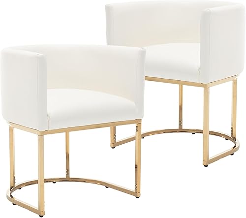 Miniatura 9 de Modernas sillas de comedor tapizadas de cuero con brazos, juego de 2, sillas tipo cubo de 18.5 pulgadas de ancho para comedor y sala de estar, marco