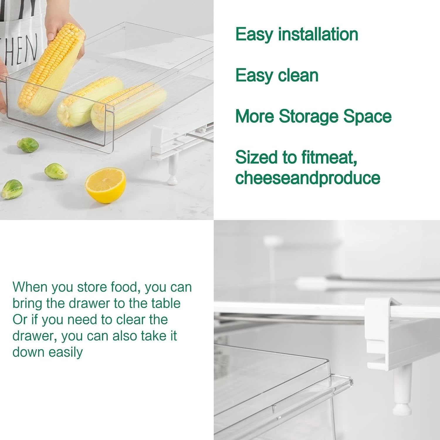 Large Fridge Drawer Organizer 14in-20in Upgradation Refrigerator Undershelf Drawer, Extra-Deep Storage Deli Meat, Cheese, Eggs, Fruit, Vegetable