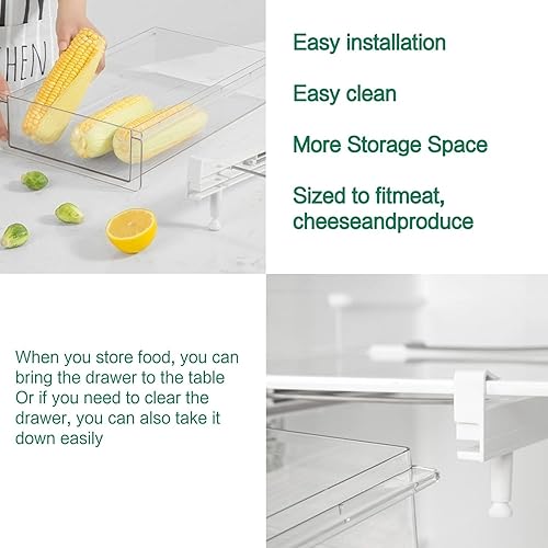 Miniatura 7 de Organizador grande de cajones de nevera de 14 a 20 pulgadas, cajón de estante inferior para refrigerador, almacenamiento extra profundo, carne,