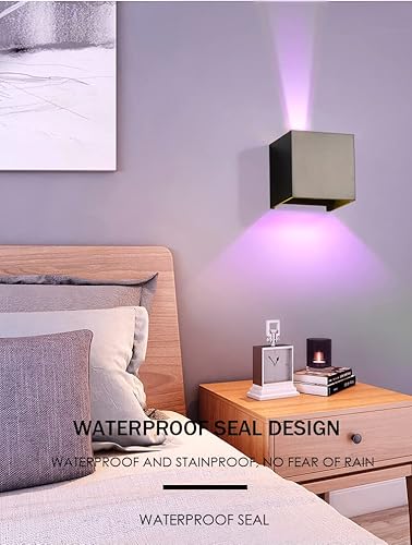 Wrasse Led Wall Sconce Lighting Remote Control Rgb Wall Lamp 12W Cube Light 110V Black Adjustable Mounted Indoor/Outdoor Light For Porch, Garage, Patio Hotel Lighting 2Pcs #TOP3