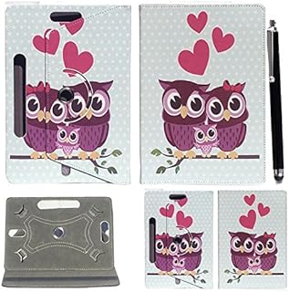 10inch Tablet Case Cover - Universal Leather Stand Case Folio Cover Magic Leather 360° Rotating Case Fits to ALL 10" Inch & 10.1" Inch Android Tablets tab + Stylus Pen (FAMILY OWL CASE COVER)