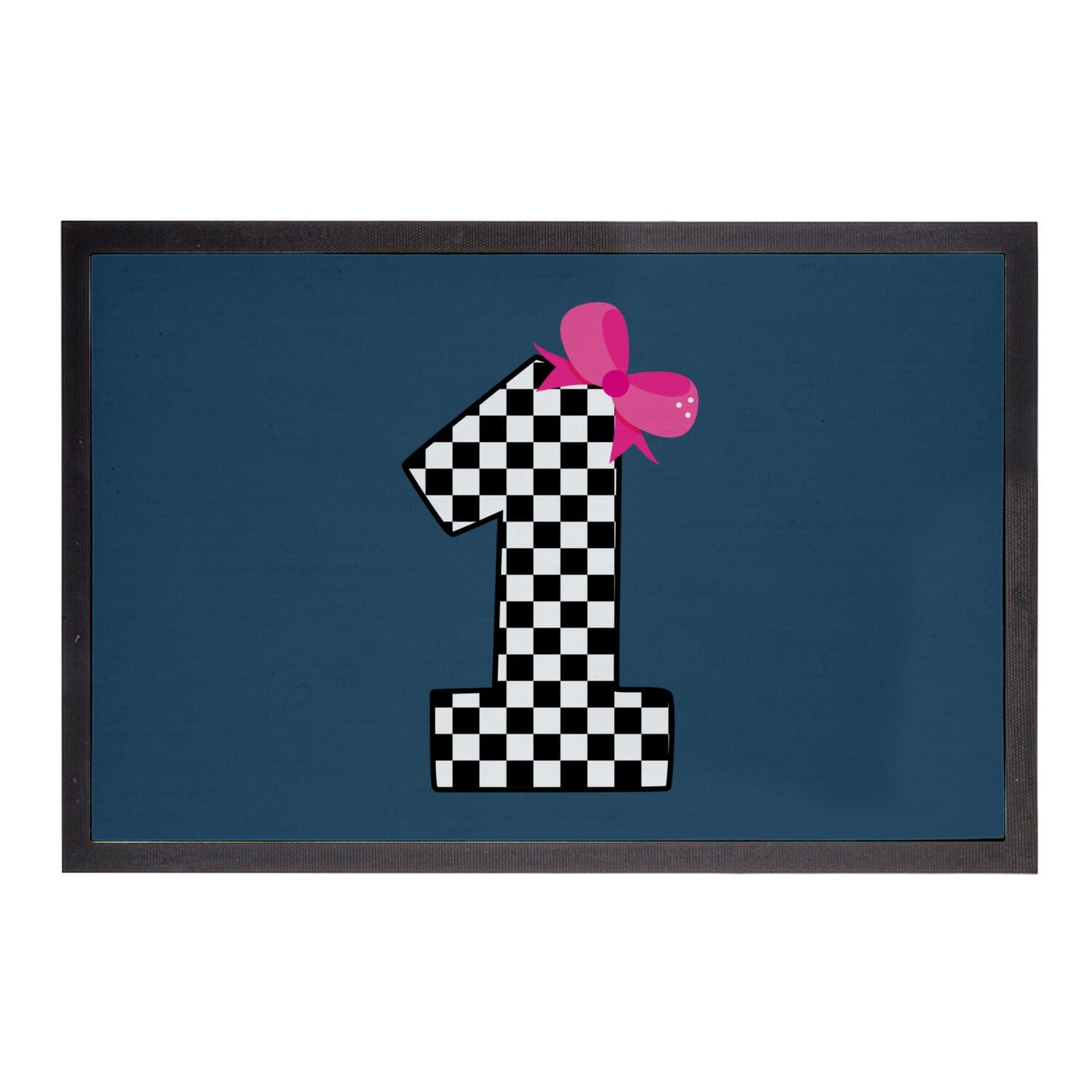 Paillasson bleu quadrillage course voiture pour enfant de 75x50cm