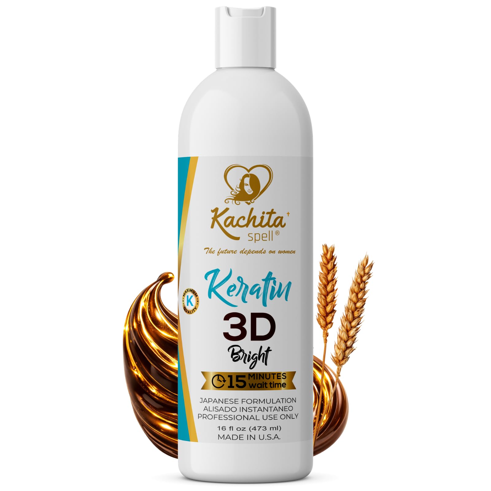 Kachita Spell Japanese Keratin Treatment 3D High Bright Hair Straightener, Improved Formula Adds High Gloss & Shine, Lasts Up to 18 Weeks, Chocolate Keratin for Home & Professionals, 16 fl oz