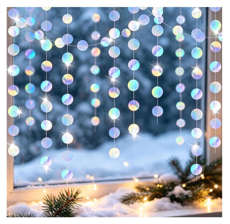 5 Pack Iridescent Circle Dot Streamers, 4M Round Paper Garland 5cm