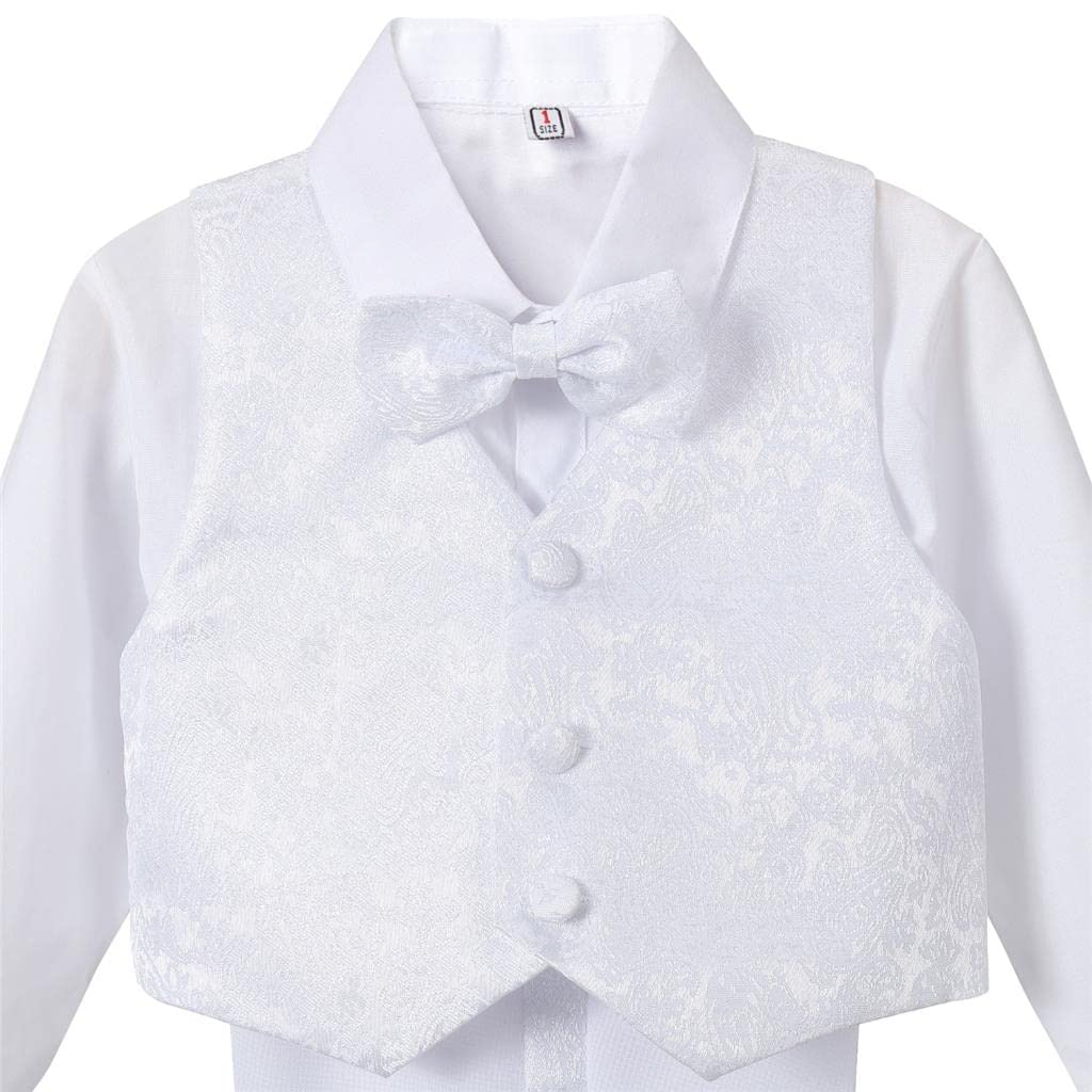 Lito Angels Esmoquin Trajes y Blazers Elegantes para Bebe Niños, Conjunto de 5 Piezas (Chaqueta, Chaleco, Camisa, Pajarita y Pantalones), Negro Blanco Marfil