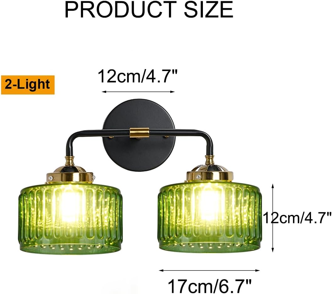 Bathroom Light fixtures Mid Century Wall Sconce 2-Lights with Green Striped Shade, 3-Light Mid Century Modern Chandelier Green Glass Pendant Light