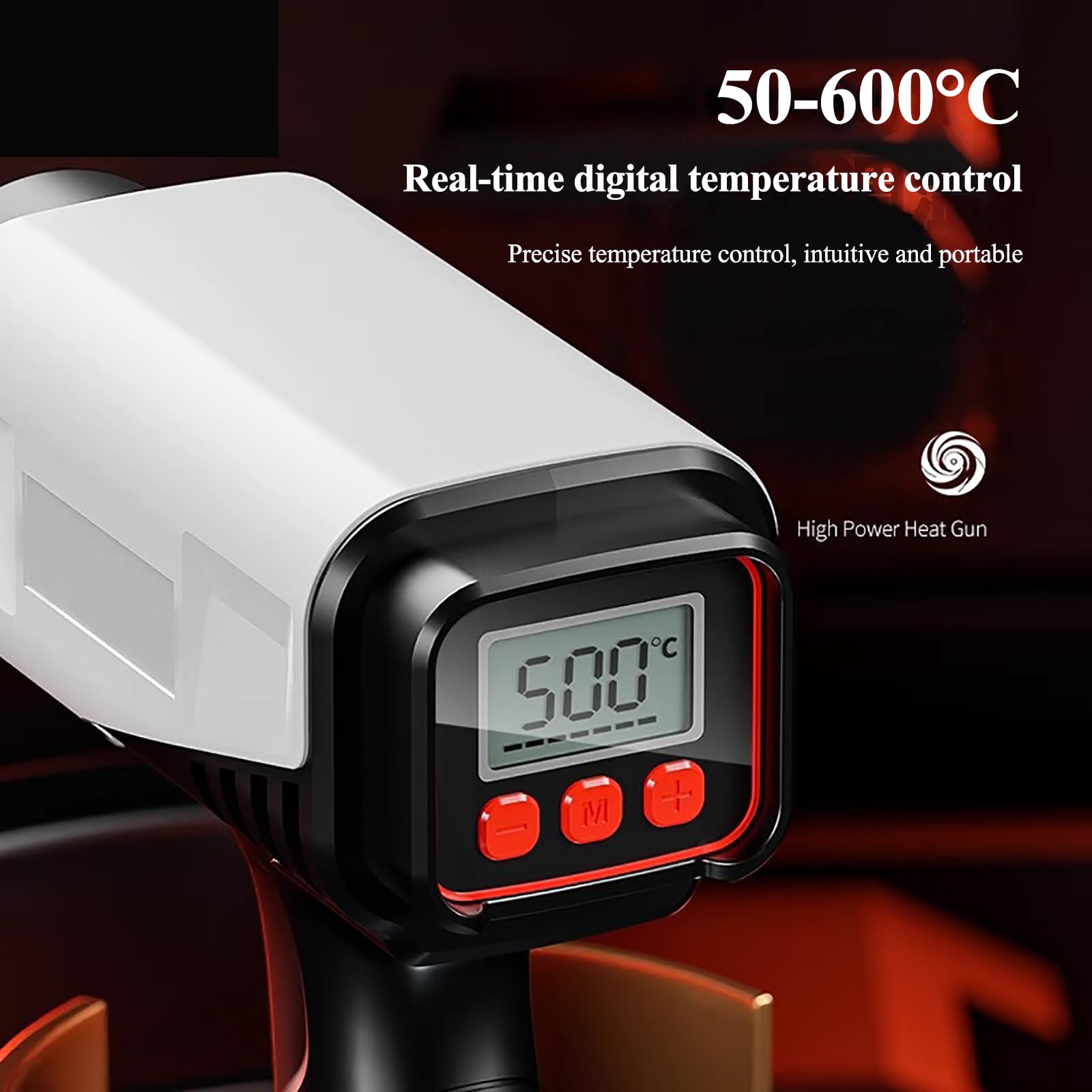 Pistola Termica Senza Fili da 2000 W, Pistola Ad Aria Calda da 50℃ a 600℃ con Display LCD Digitale, Temperatura E Flusso d'Aria Regolabili, Doppi Fili Riscaldanti