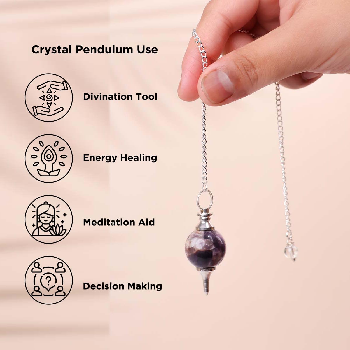 Natural Amethyst Healing Crystal Pendulum | Positive Gemstone Pendulum Dowser for Spiritual Practices | Healing Crystals for Reiki, Meditation, Chakra Balancing | Feng Shui Vastu Decor 1