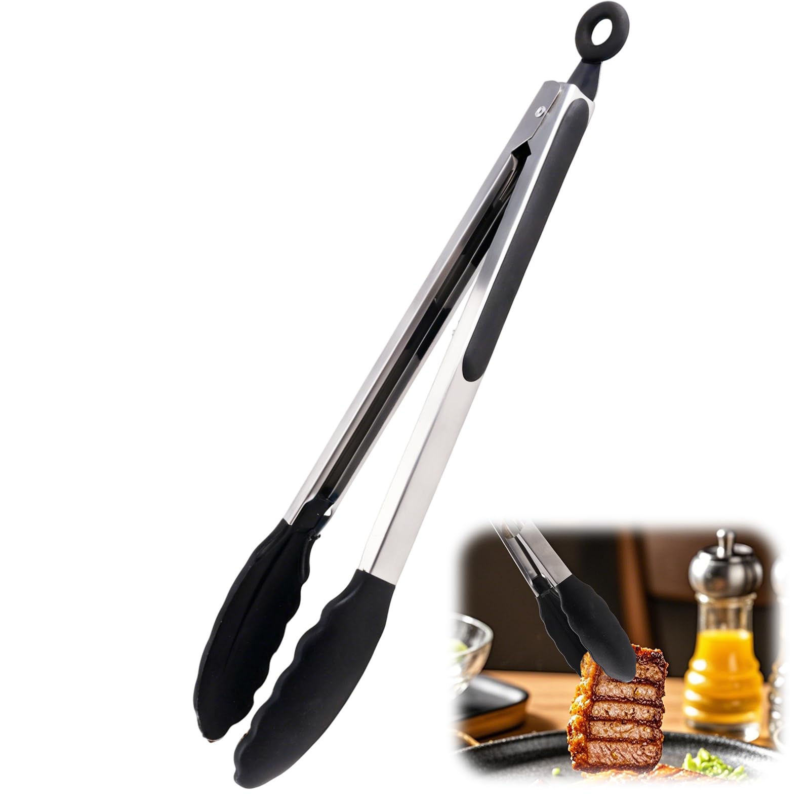 30cm Küchenzangen, Zange Küche, Kochzange, Fleischzange, Silikonzange, Bratzange, Grillzange Hitzebeständige, 250℃ Hitzebeständige, mit Rutschfestem Silikongriff, zum Grillen, Kochen, Antihaft