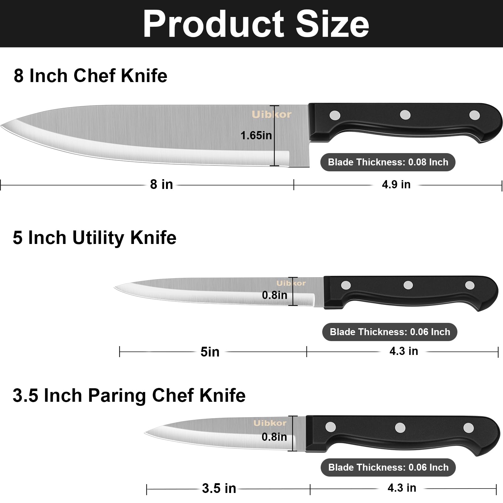 Kitchen Knife, 3-Pcs Knife Set, 8 Inch Chef Knife, 5 Inch Utility Knife — Amazon image 4
