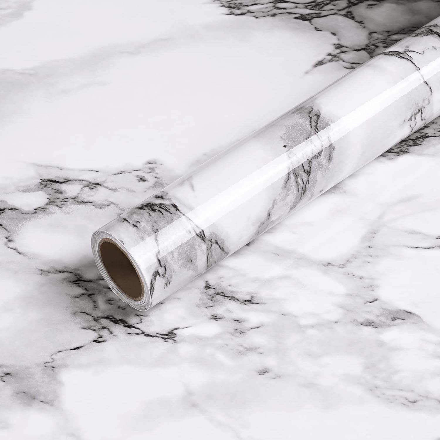 TEKCOOL Wall Stickers DIY Wallpaper Vinyl Marble Wallpaper Peel and Stick Waterproof Wallpaper for Home Kitchen Countertop Cabinet Furniture Oil Proof Kitchen Stickers(White-2 pc)
