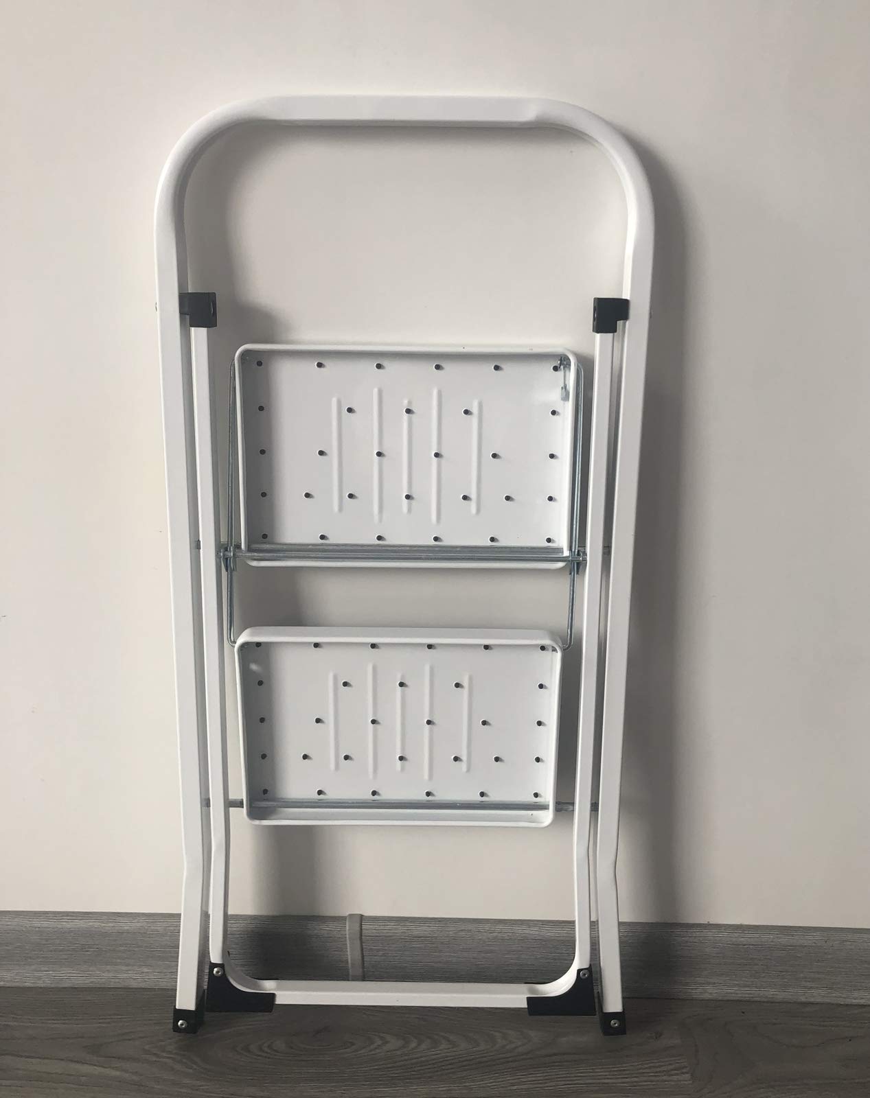 Escalera Plegable De Aluminio 3 Peldaños Con Diseño De Vetas De Madera | Antideslizante Y Portátil | Soporta 150 Kg