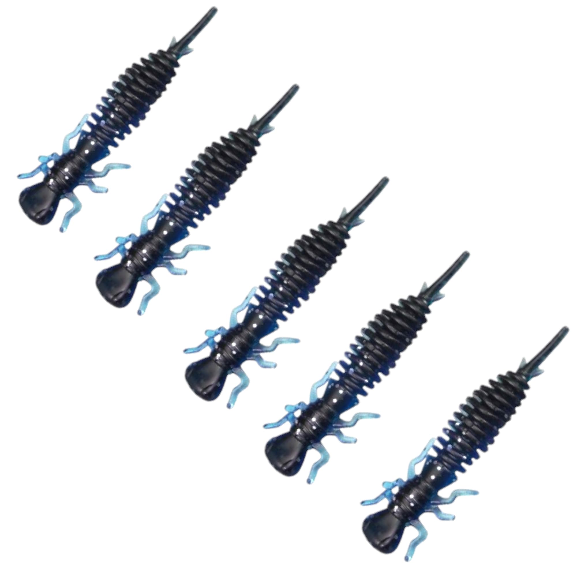 Larva Set di esche da pesca in gomma, 5 pezzi x 50 mm, esche in gomma per trote, luccio e luccioperca, pesce gatto e pesce persico – set da pesca per acqua dolce e salata