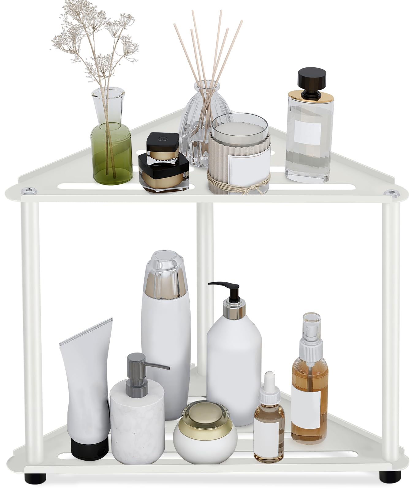DOKU Stainless Steel Corner Bathroom Counter Organizer, 2-Tier Corner Counter Shelf, Countertop Bathroom Organizers and Storage for Vanity, Kitchen (White)