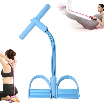 21 Fitness Resistance Bands-4 Tube Pedal Ankle Puller, 2025 Upgrade Foot Pedal Resistance Band with Handle, Stretching Bands for Arm and Leg Workouts, Sit Up Rope for Women