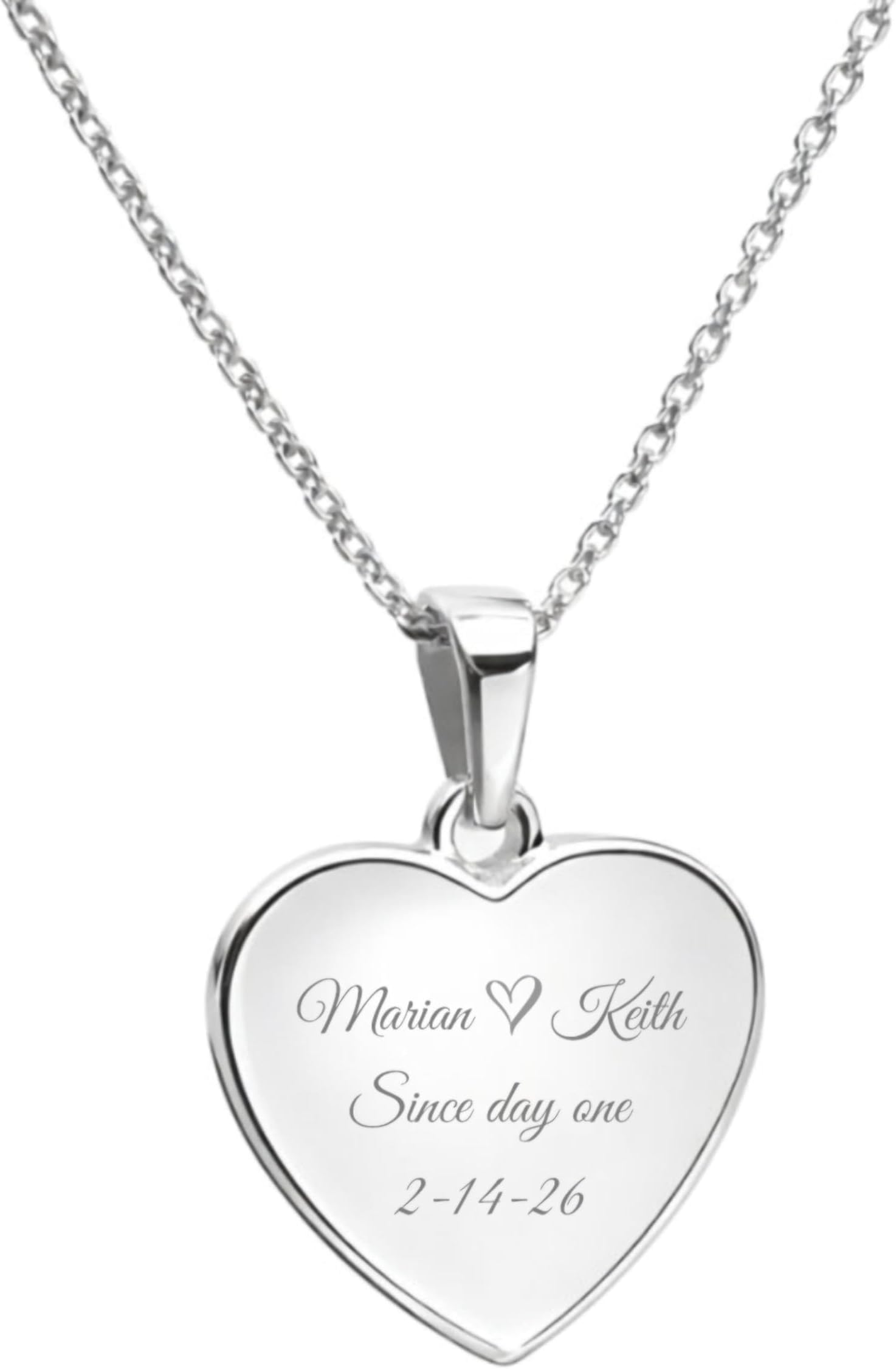 Personalized Silver Heart Necklace Pendant Custom Engraved Free - Romantic Keepsake Gift With Free Engraving - Ships From USA